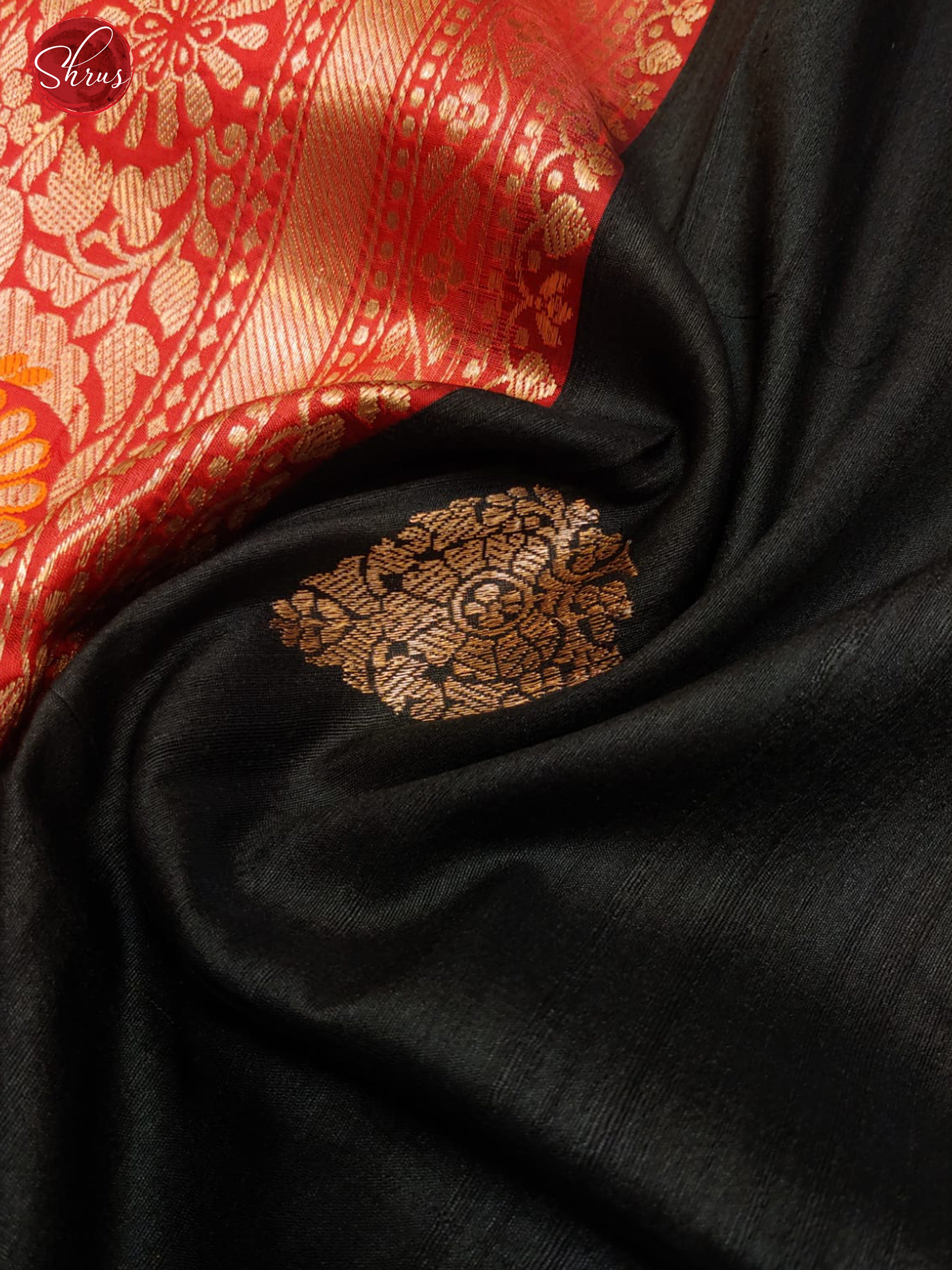Black & Red - Dupion Silk with zari woven floral motifs on the body & Contrast Zar Border - Shop on ShrusEternity.com