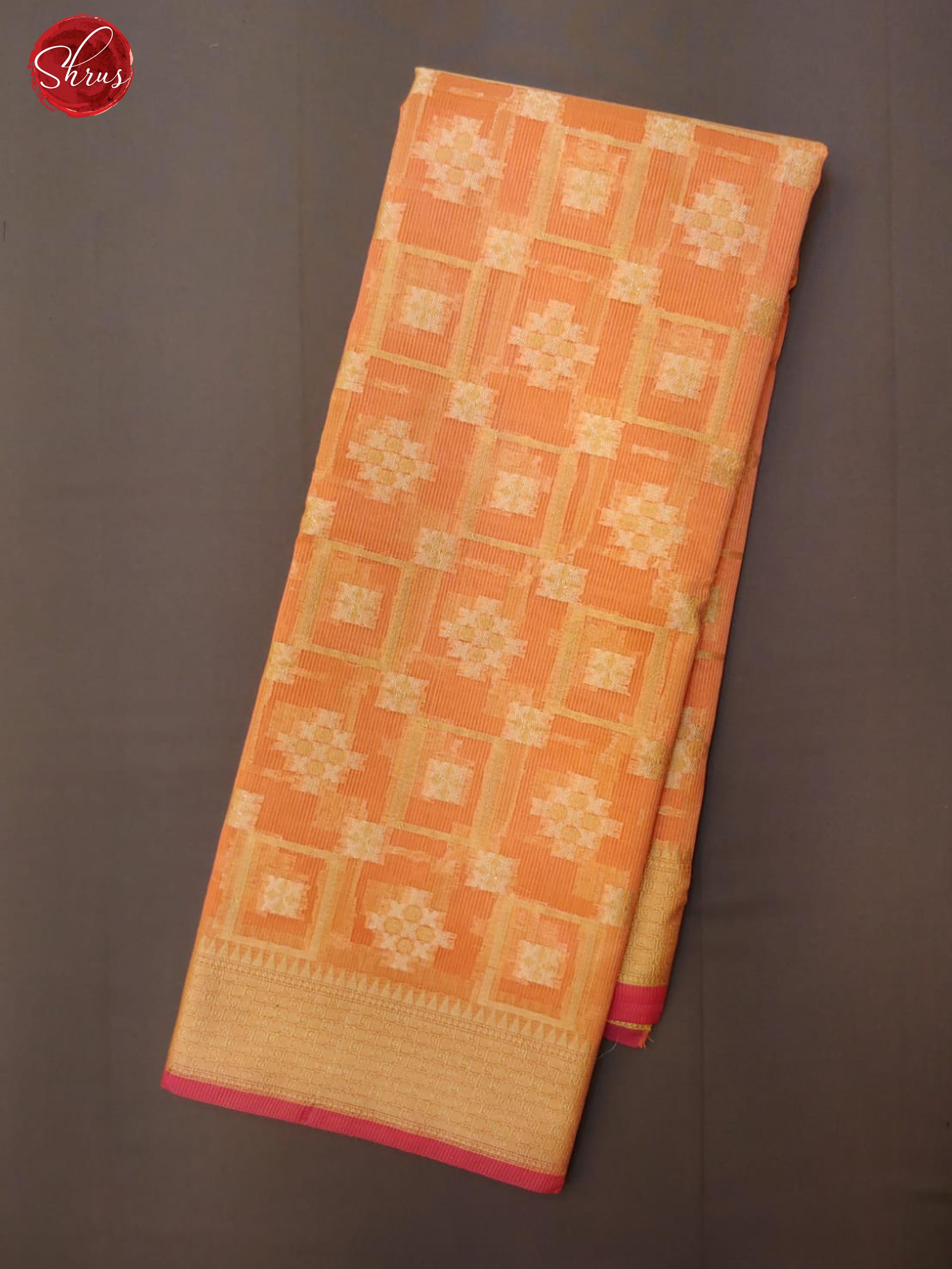 Peach(Single Tone)- Banarasi Silk Cotton with zari woven brocade on the body & Zari Border - Shop on ShrusEternity.com