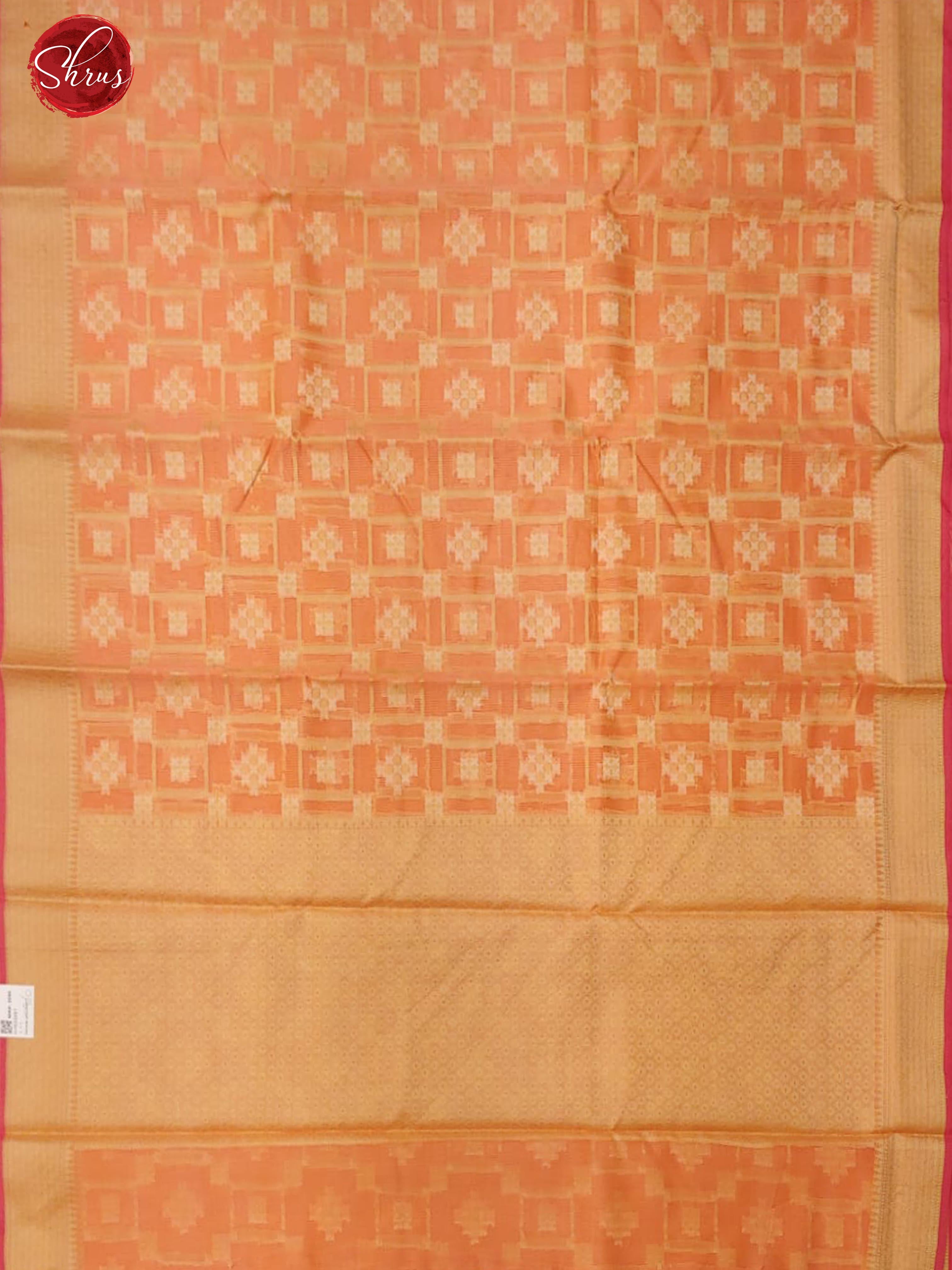 Peach(Single Tone)- Banarasi Silk Cotton with zari woven brocade on the body & Zari Border - Shop on ShrusEternity.com