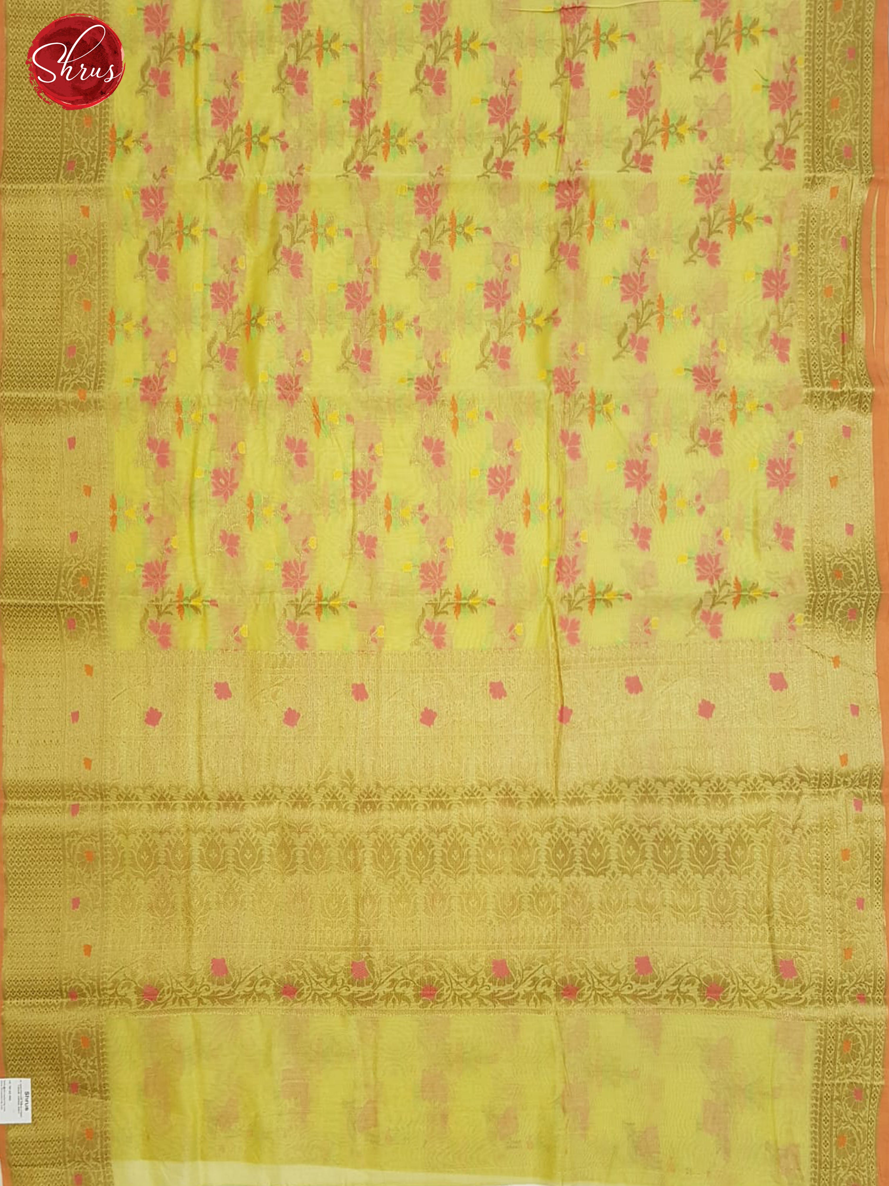 Light Yellow(Single Tone)- Banarasi Silk Cotton with zari , thread woven brocade on the body & Zari Border - Shop on ShrusEternity.com