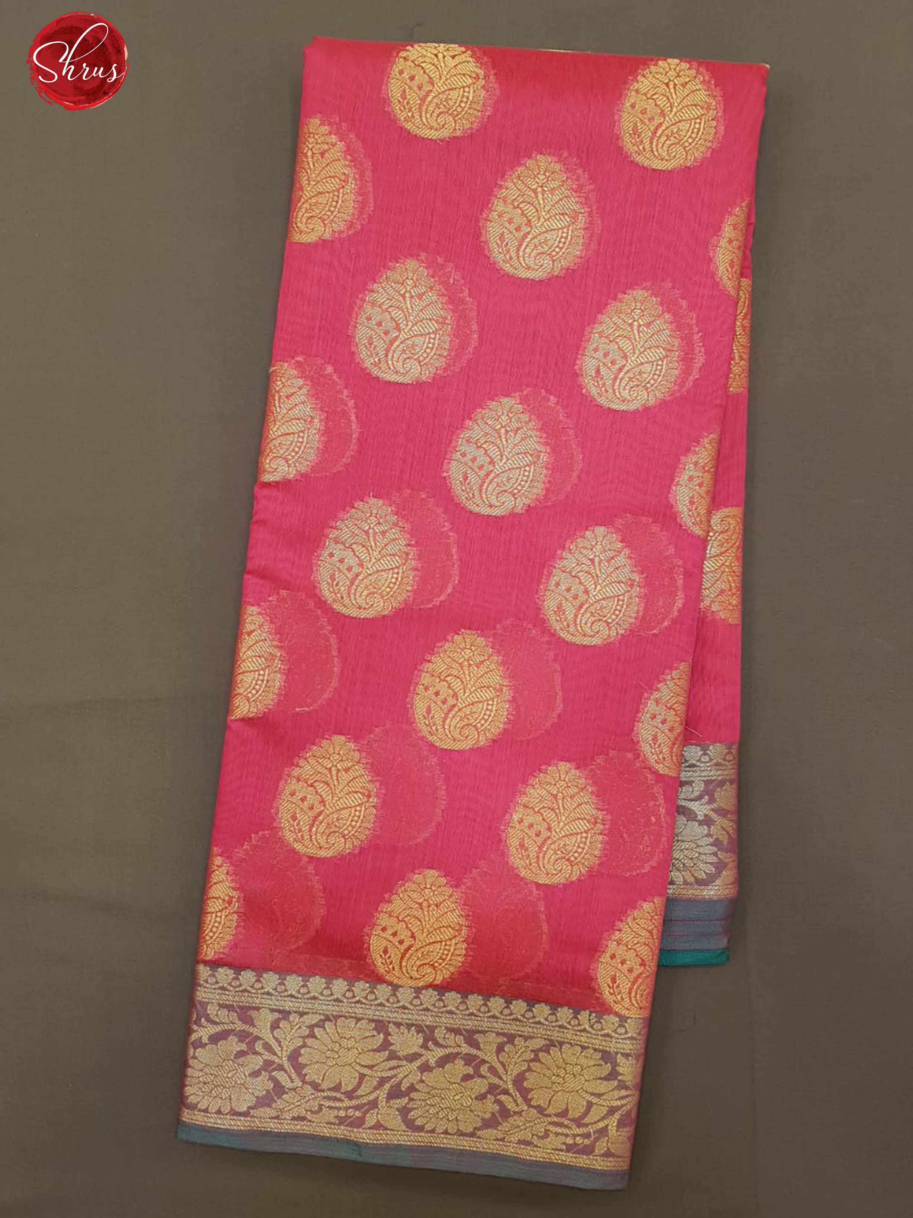 Pink & Green -Banarasi Silk Cotton with zari woven floral motifs on the body & Zari Border - Shop on ShrusEternity.com