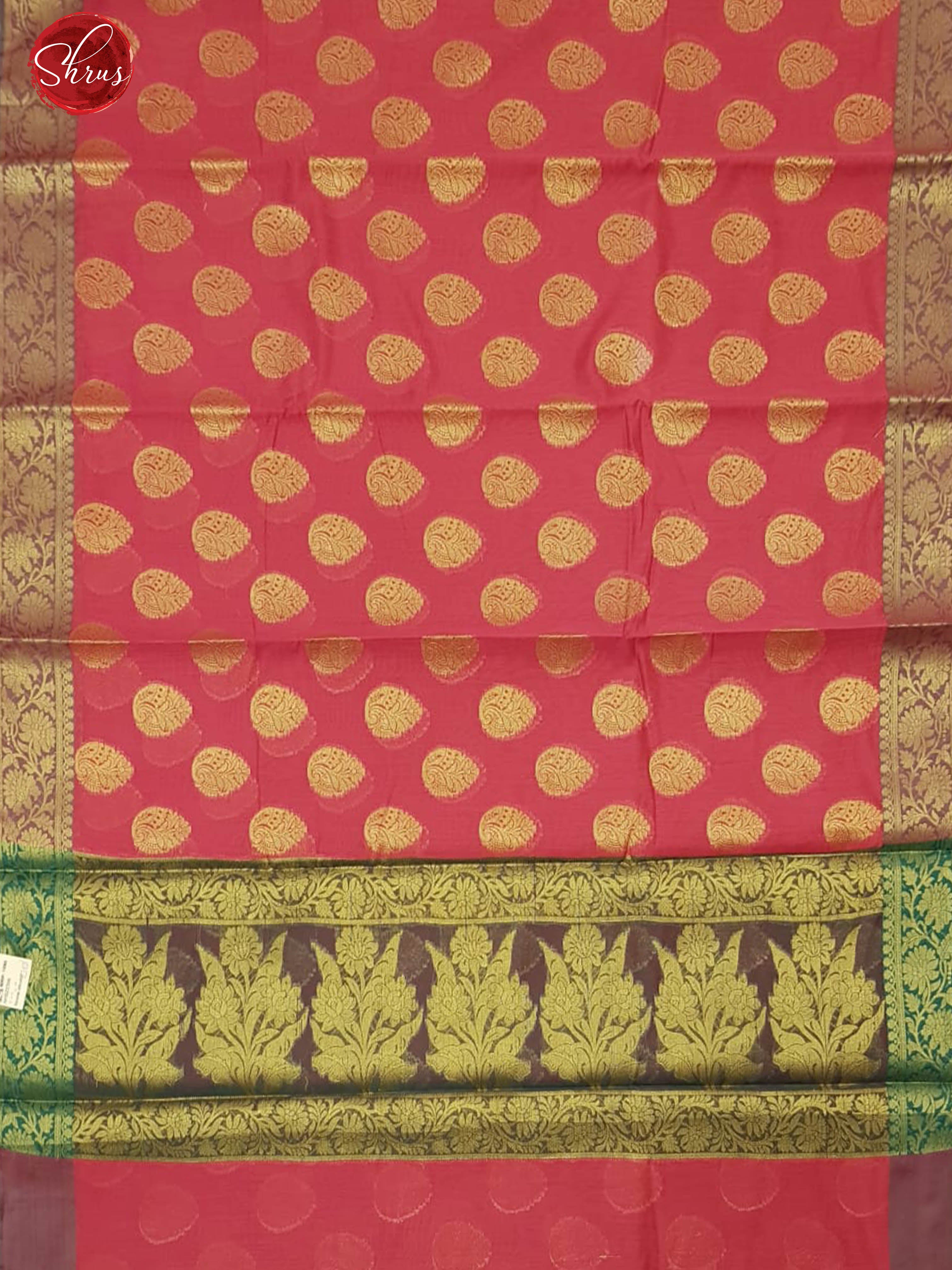 Pink & Green -Banarasi Silk Cotton with zari woven floral motifs on the body & Zari Border - Shop on ShrusEternity.com