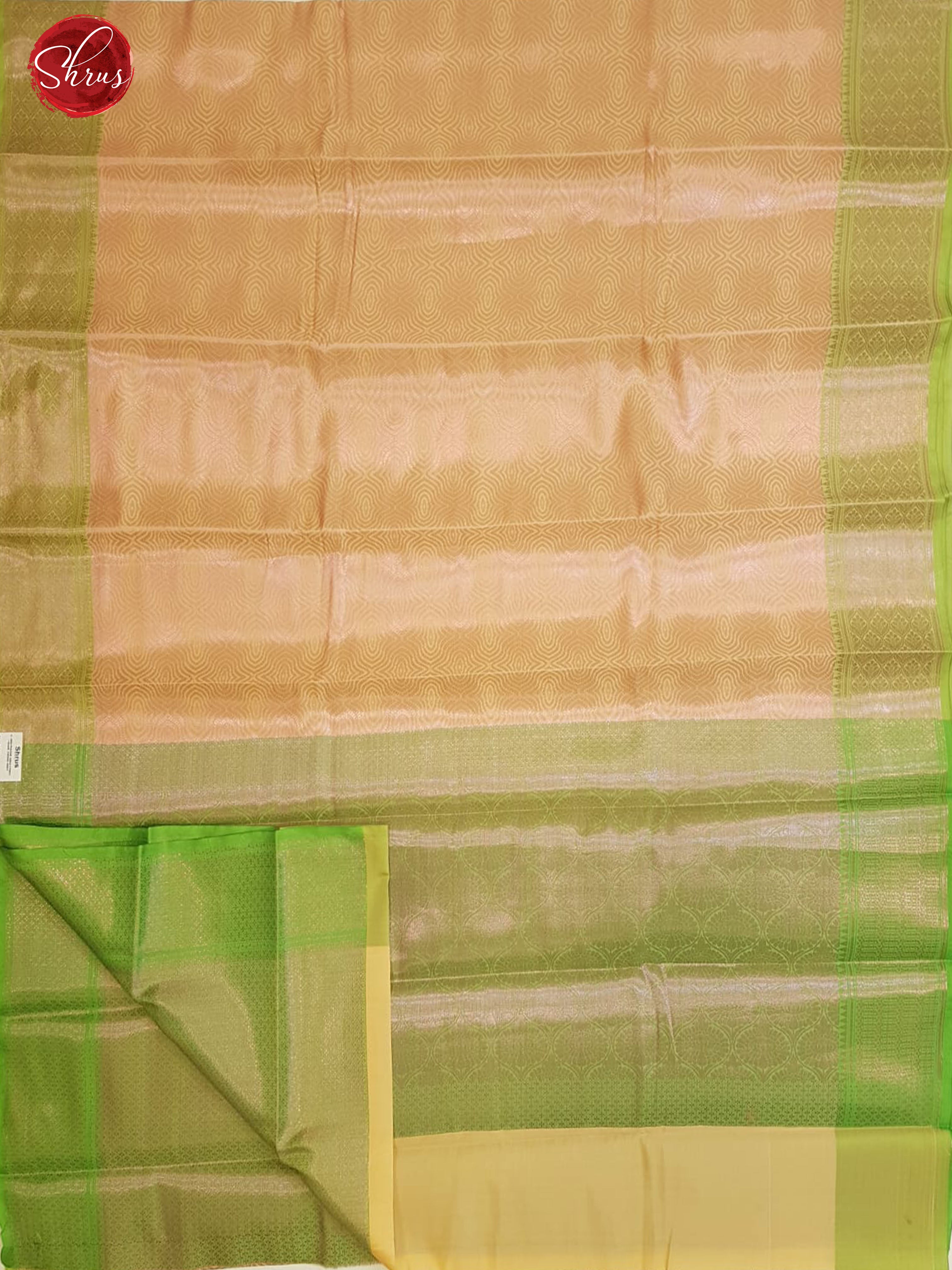 Beige & Light Green- Tanchoi Semi Silk with zari brocade on the body & Zari Border - Shop on ShrusEternity.com