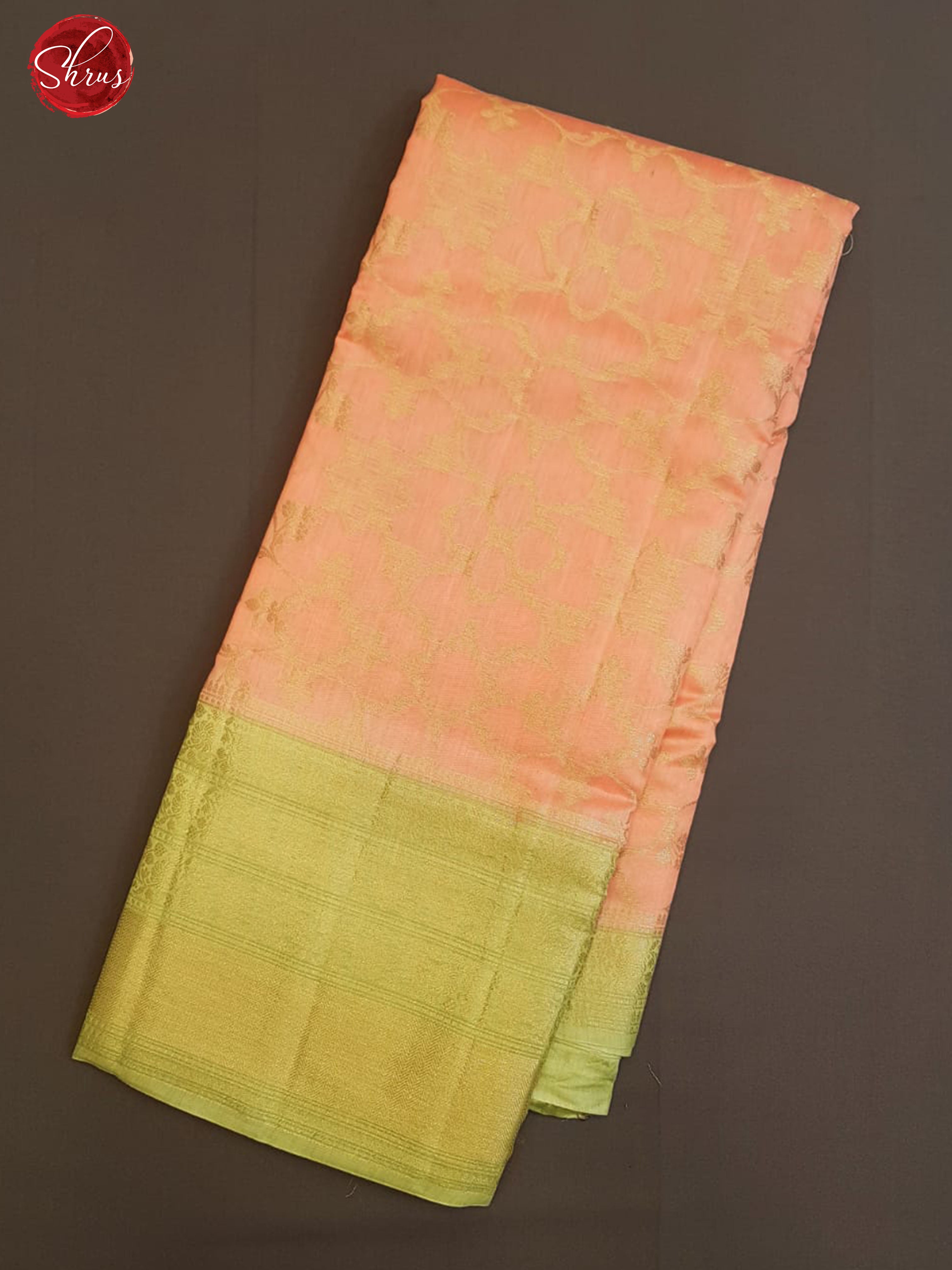 Peach & Green - Chanderi with zari woven floral on the body & Contrast Zari Border - Shop on ShrusEternity.com