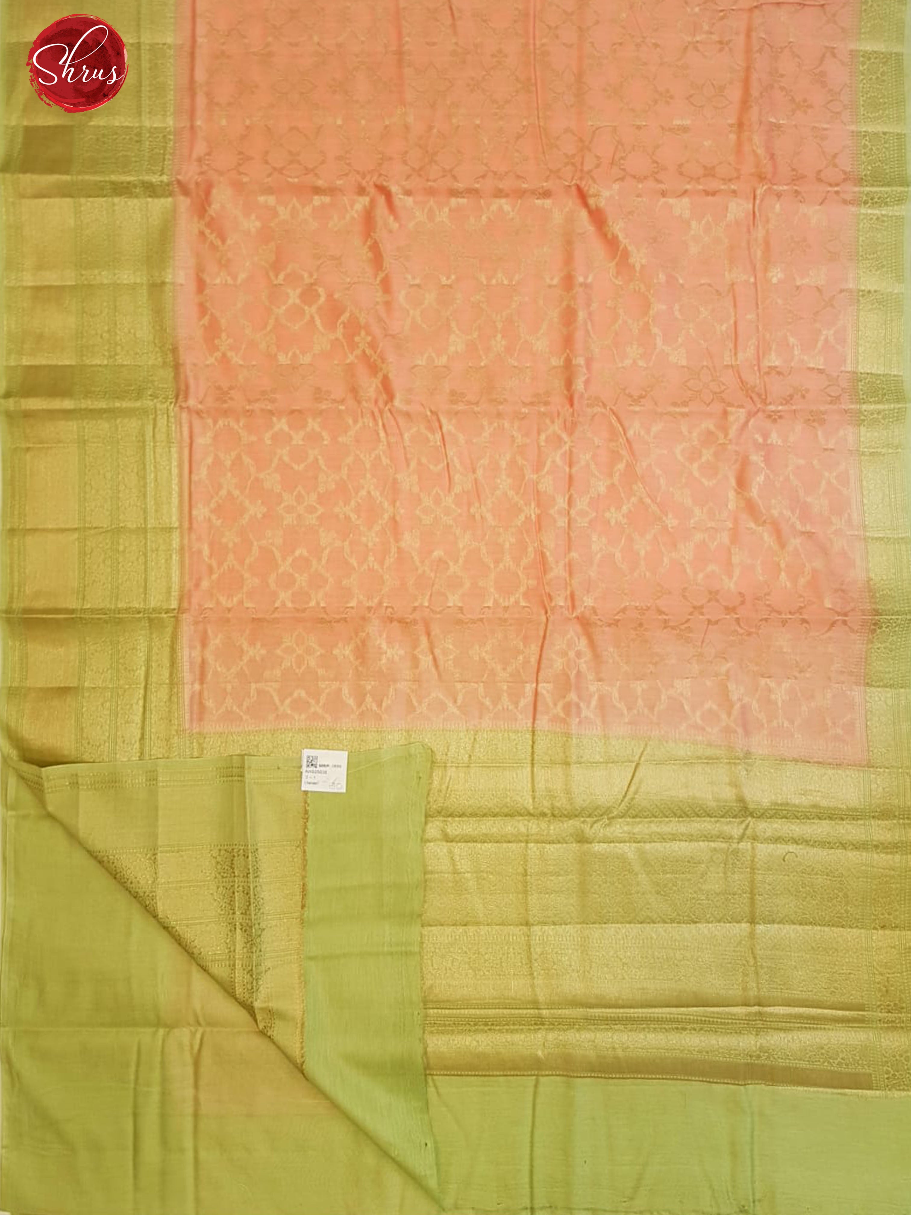Peach & Green - Chanderi with zari woven floral on the body & Contrast Zari Border - Shop on ShrusEternity.com