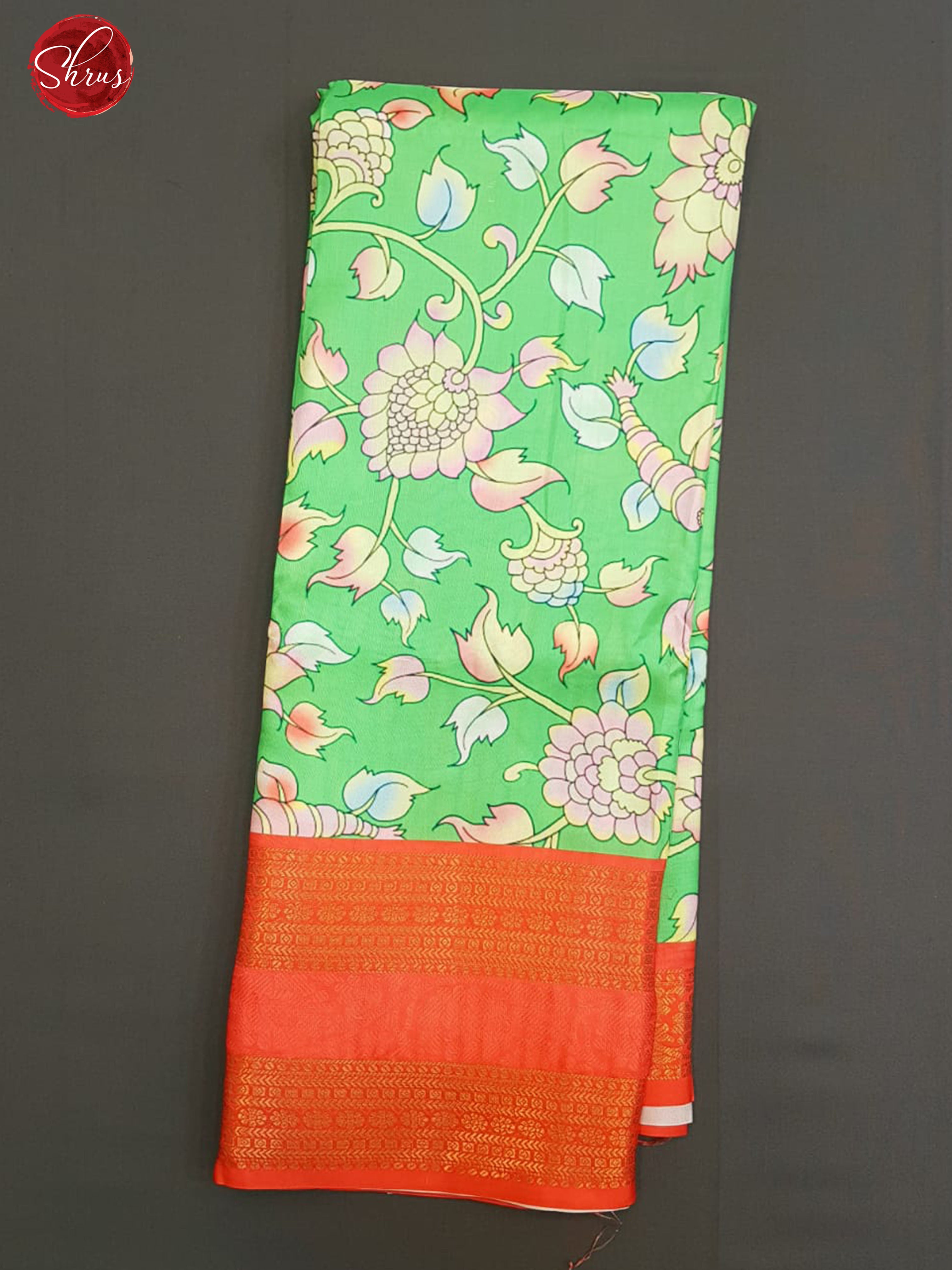Green & Red - Semi Dupion with floral print on the body& Contrast Zari Border - Shop on ShrusEternity.com