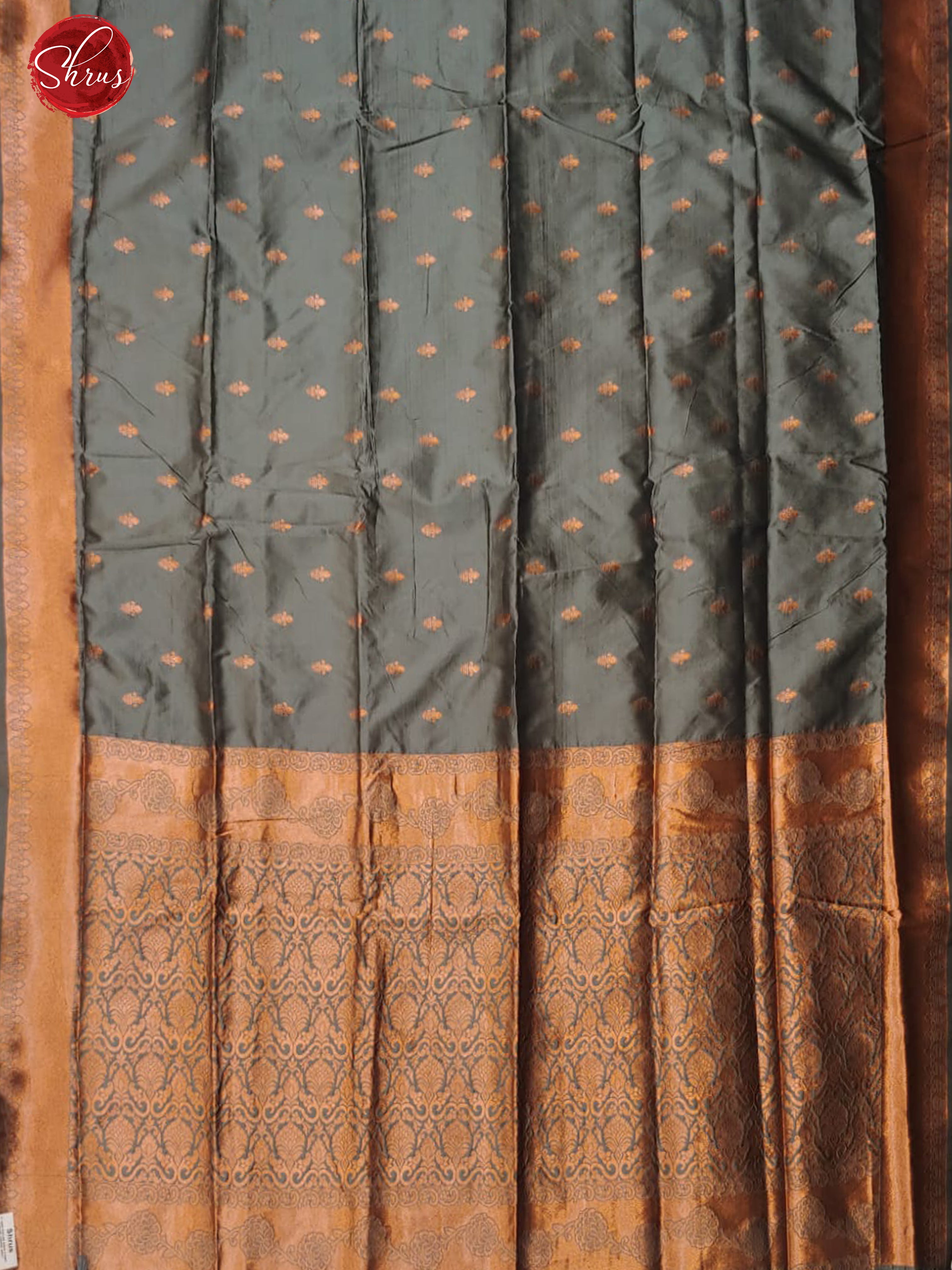 Grey(Single Tone)- Semi Khantan with zari buttas on the body& Zari Border - Shop on ShrusEternity.com