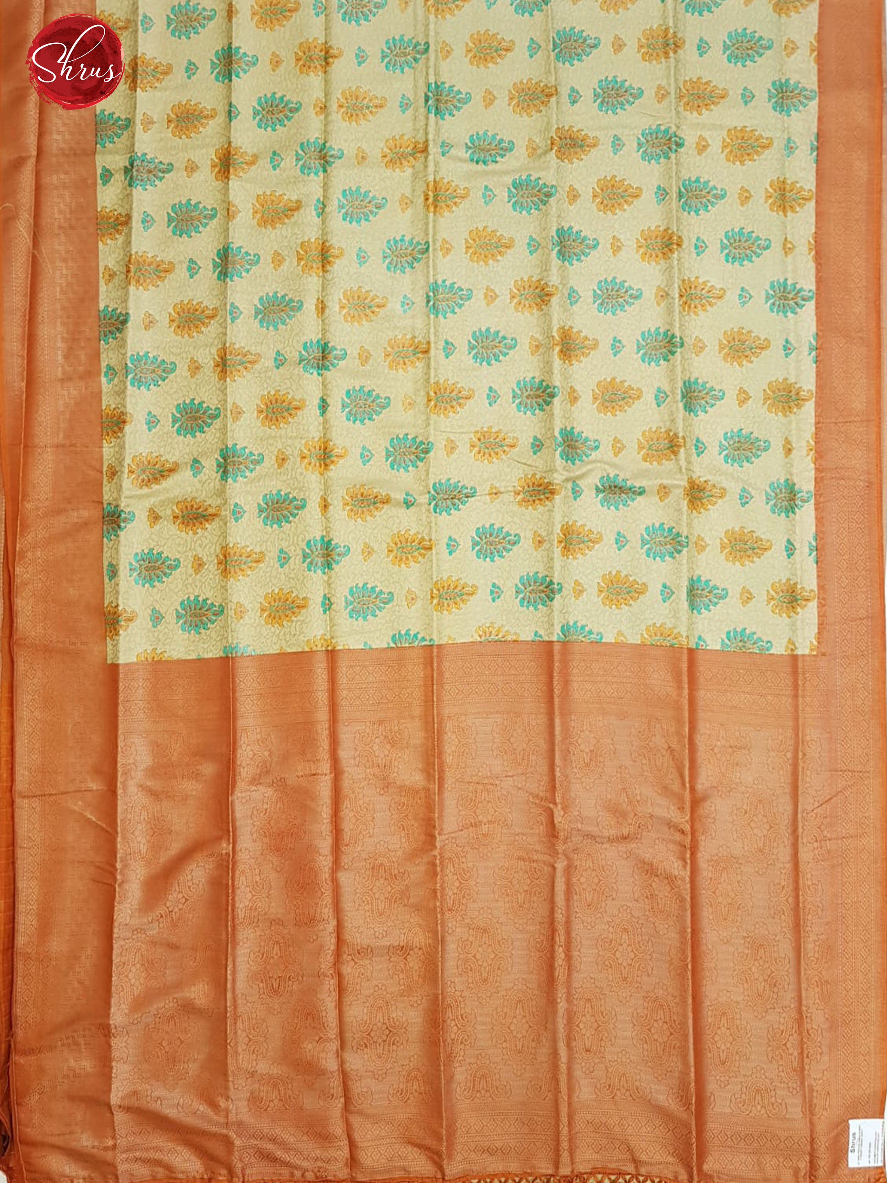 Beige & Orange - Semi Georgette with floral print on the body & contrast zari border - Shop on ShrusEternity.com