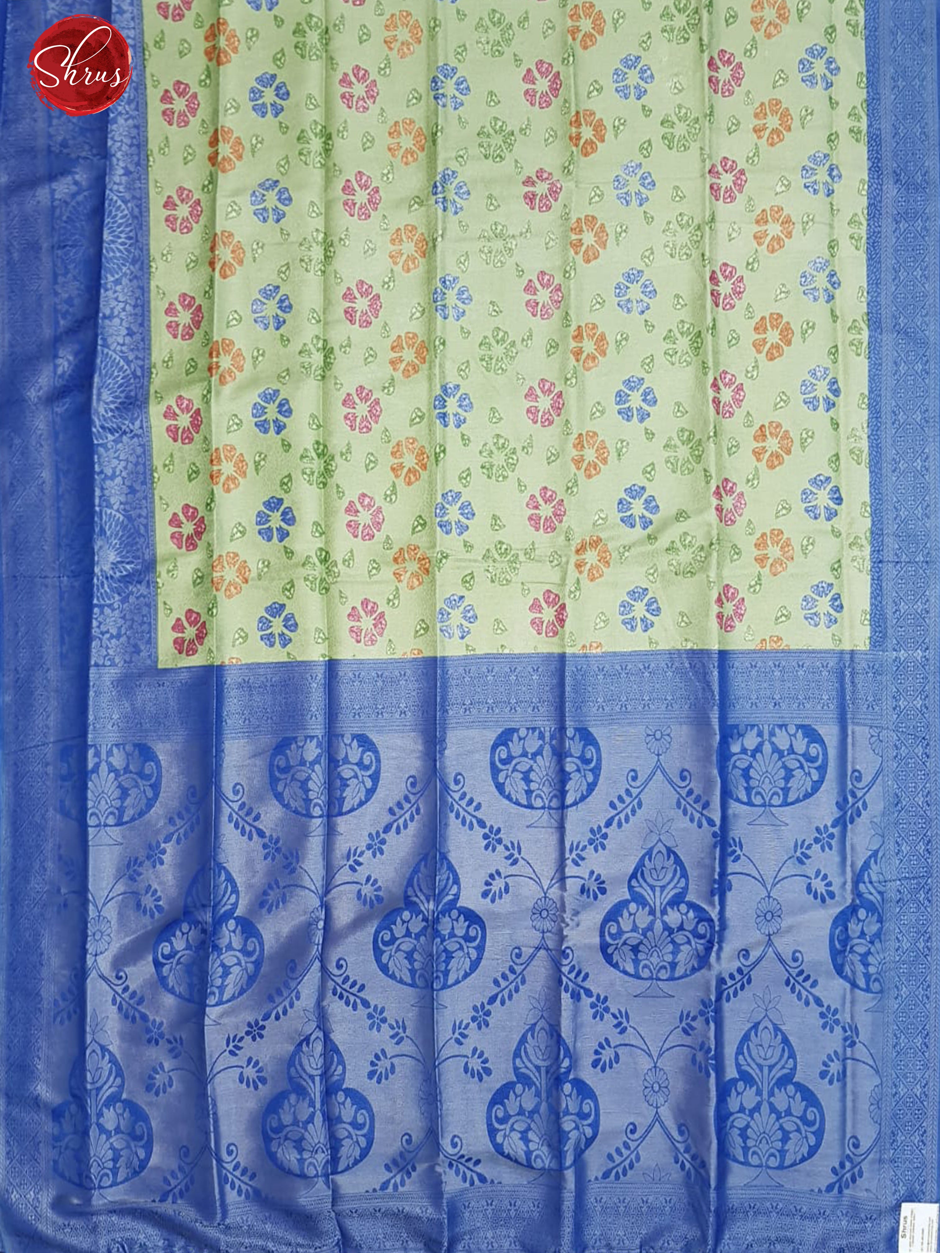 Green & Blue - Semi Georgette with floral print on the body & Contrast Zari Border - Shop on ShrusEternity.com