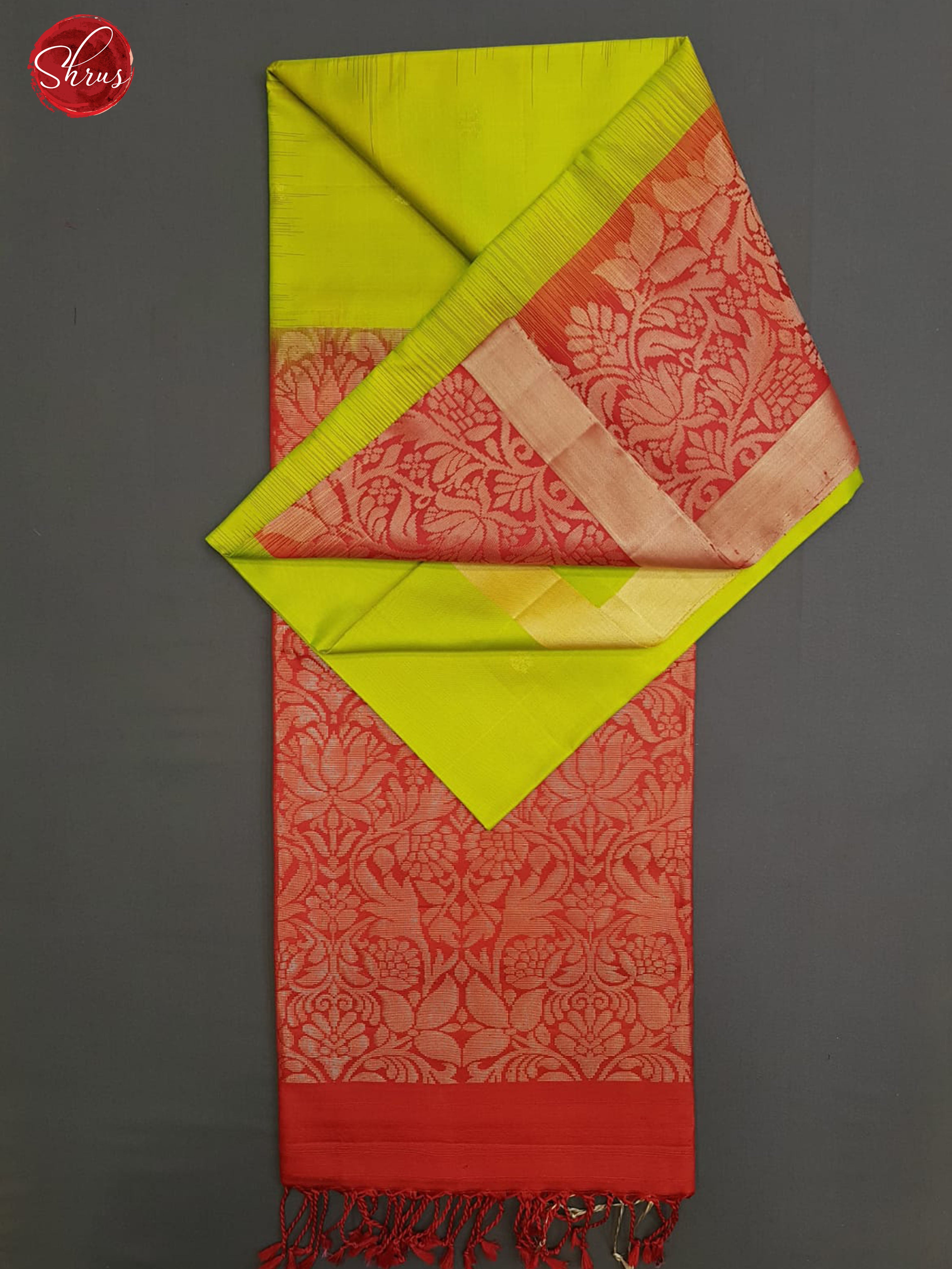 Parrot Green & Red - Soft Silk with zari woven buttas on the body & Contrast Zari border - Shop on ShrusEternity.com