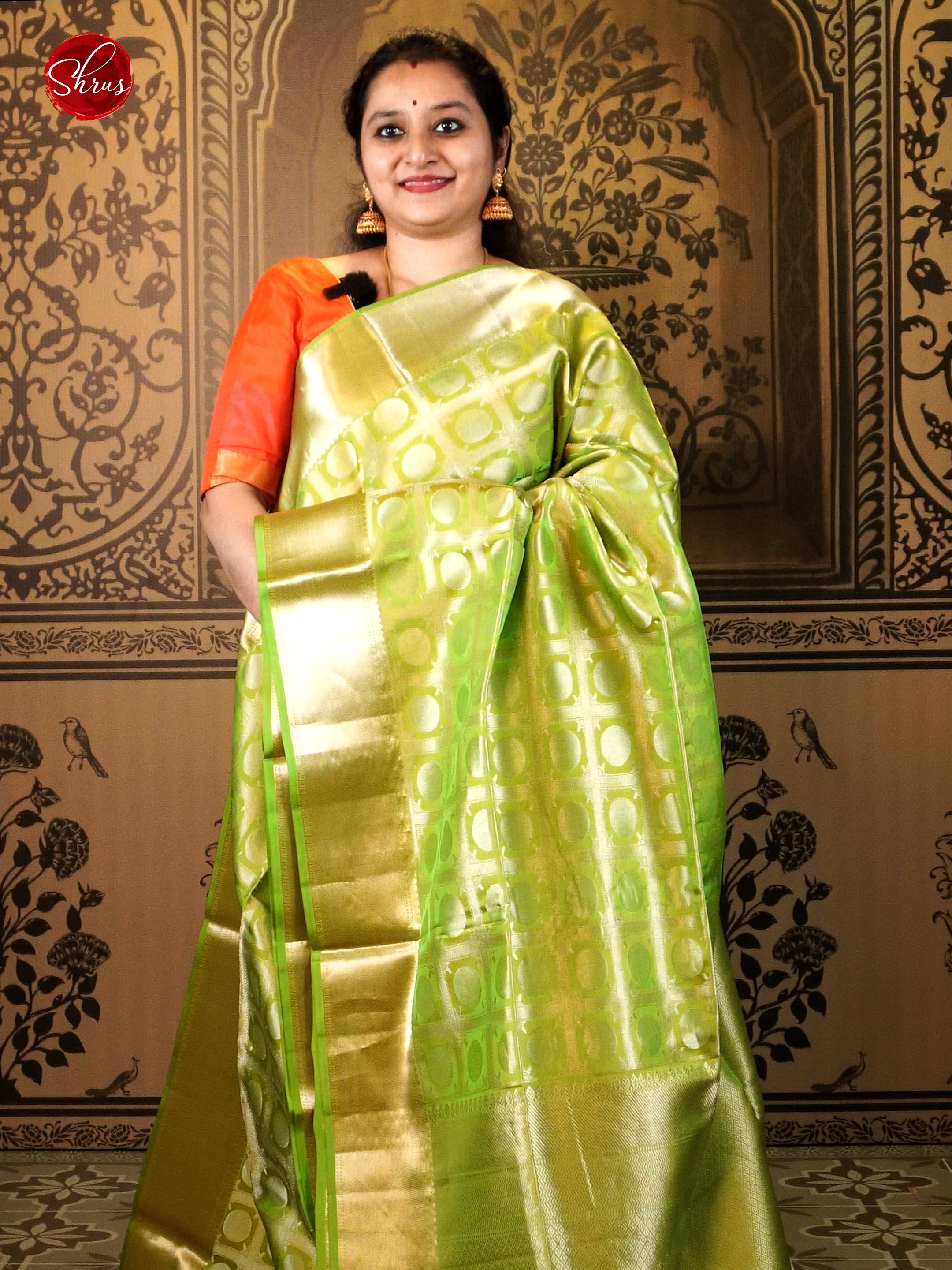 Green(Single Tone)- Soft Silk with zari checks , round motifs on the body & Zari Border-1