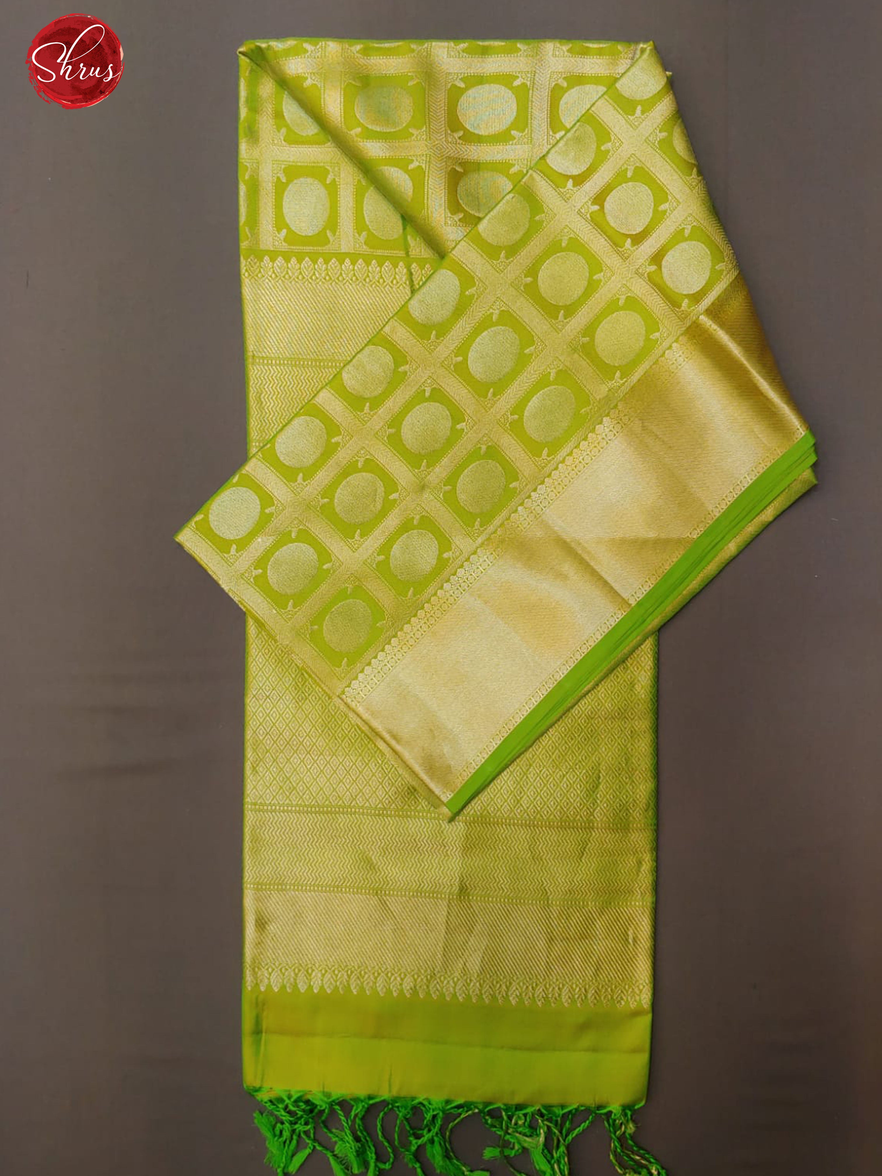 Green(Single Tone)- Soft Silk with zari checks , round motifs on the body & Zari Border-2
