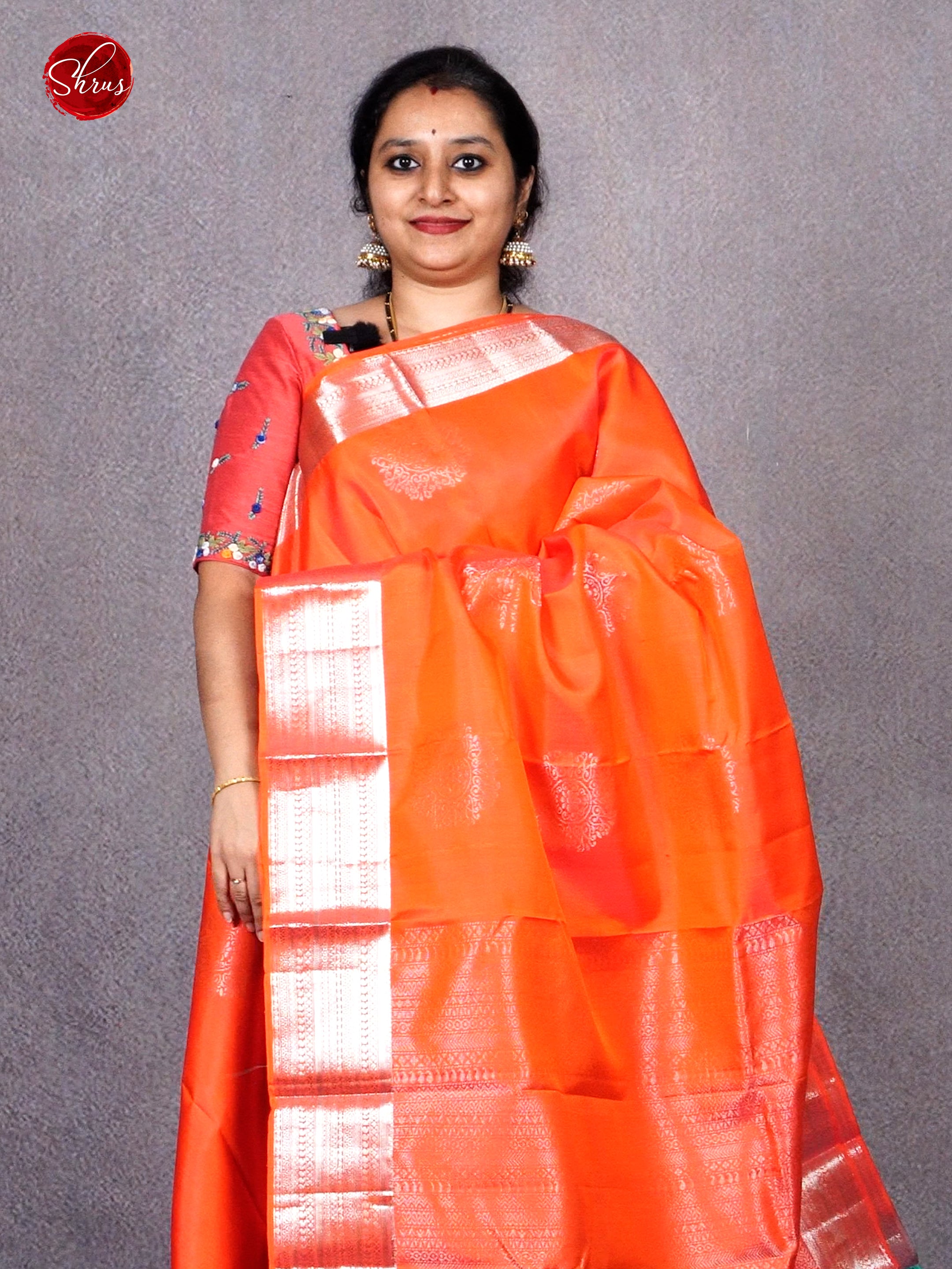 Orange & Teal Blue- Soft Silk with zari woven floral motifs on the body & Zari Border - Shop on ShrusEternity.com