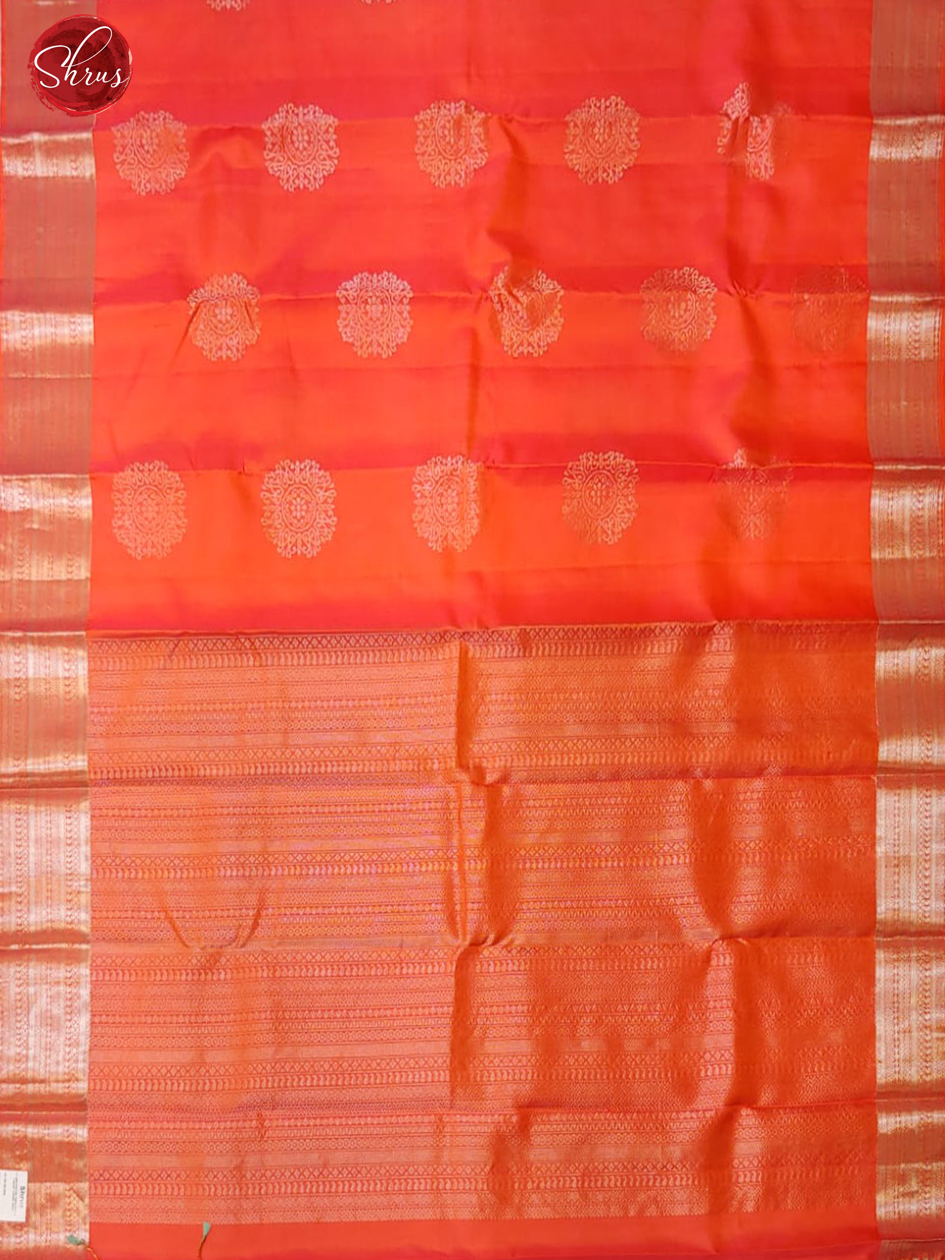 Orange & Teal Blue- Soft Silk with zari woven floral motifs on the body & Zari Border - Shop on ShrusEternity.com