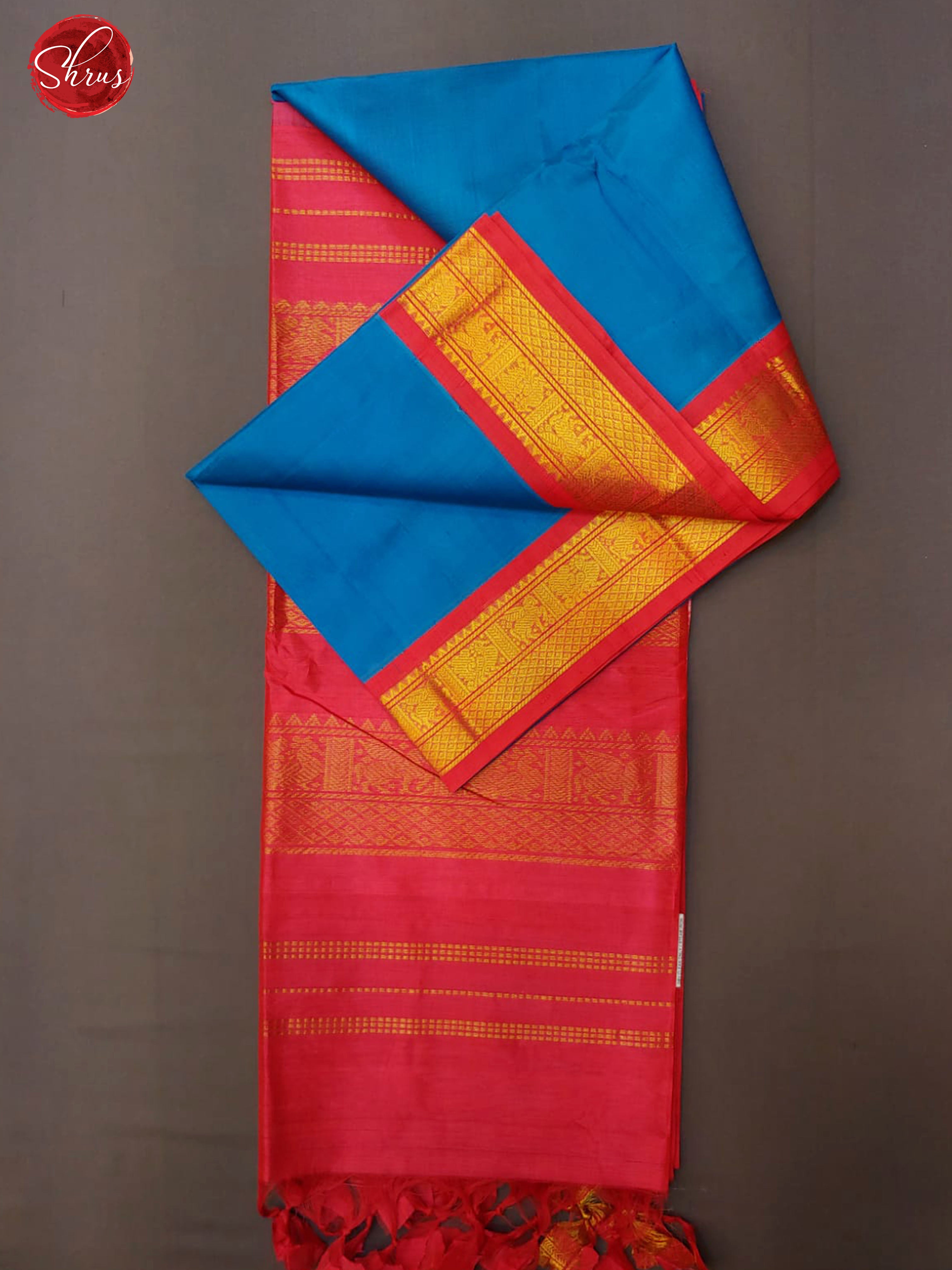Blue & Pink - Silk Cotton with plain Body & Zari Border - Shop on ShrusEternity.com