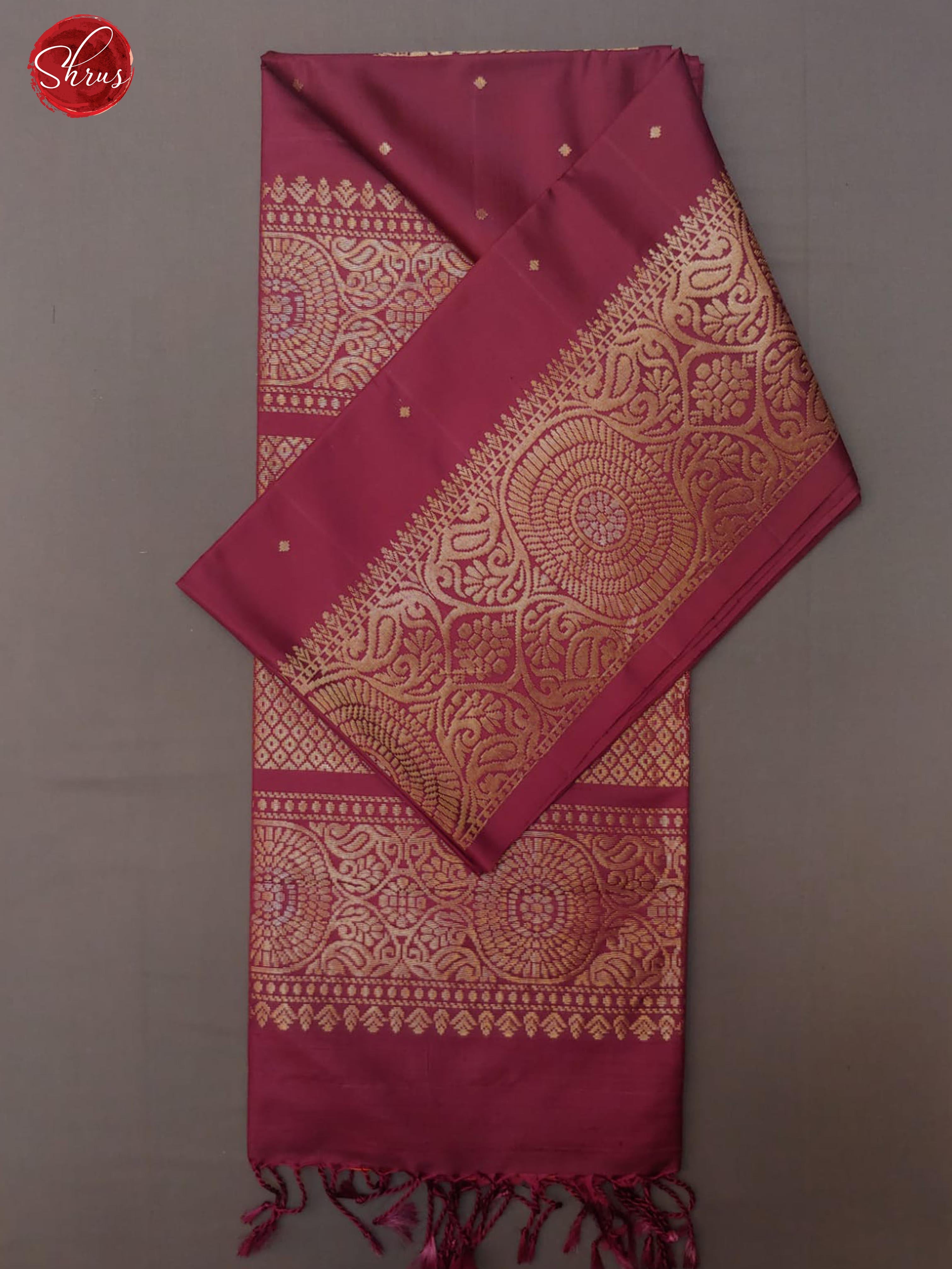 Maroon(Single Tone)- Soft Silk with zari buttas on the body & Zari Border - Shop on ShrusEternity.com