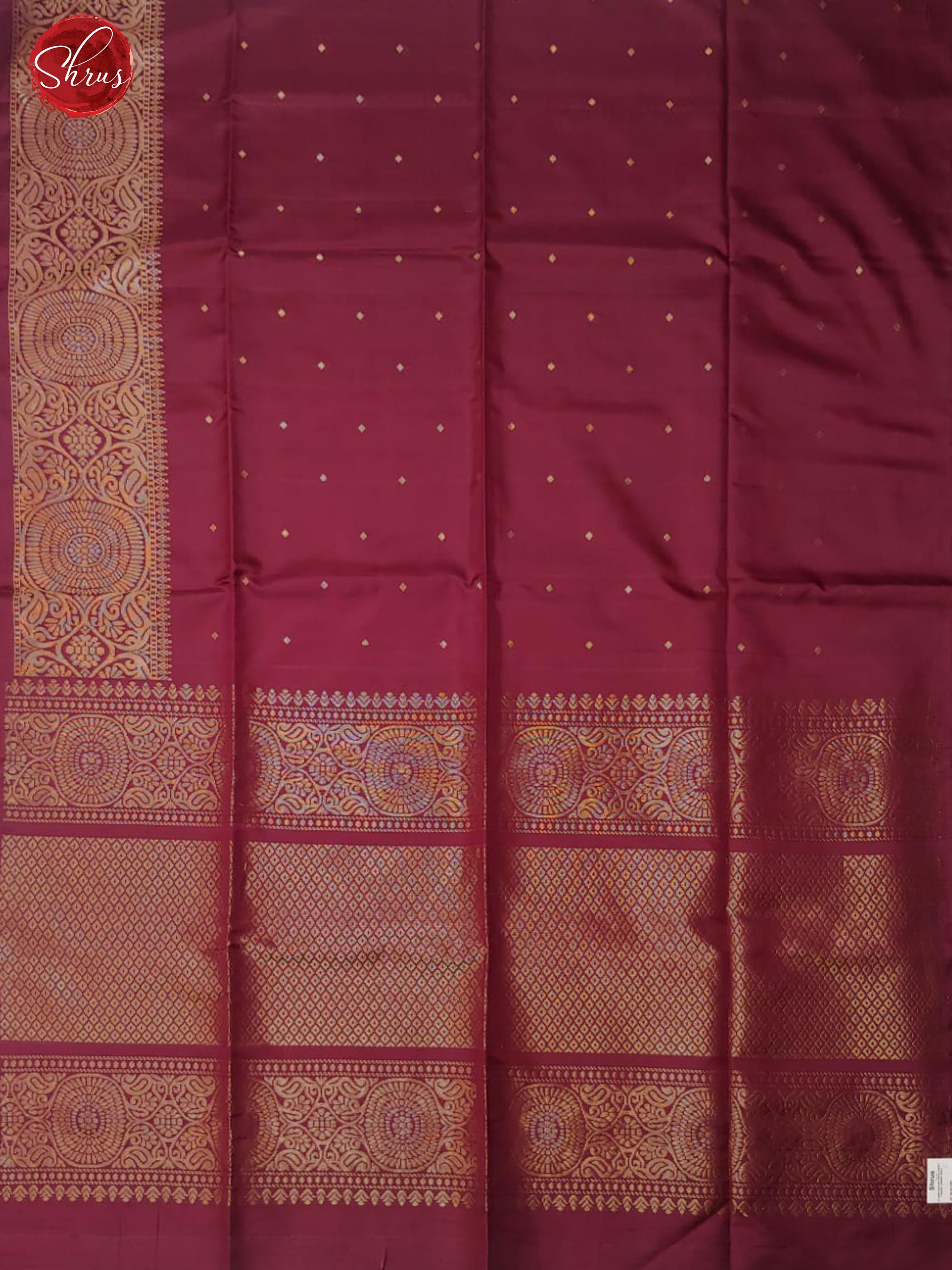 Maroon(Single Tone)- Soft Silk with zari buttas on the body & Zari Border - Shop on ShrusEternity.com