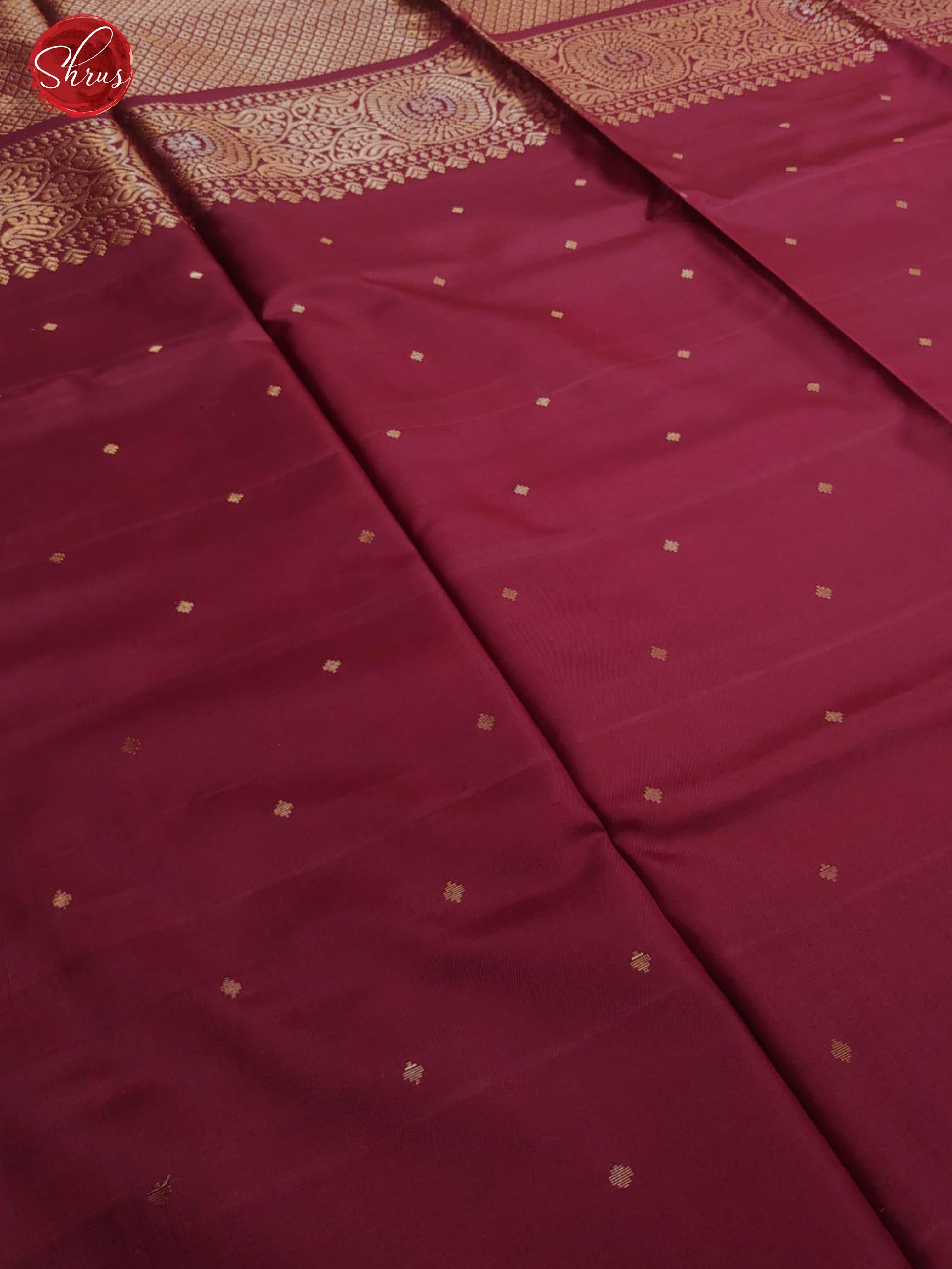 Maroon(Single Tone)- Soft Silk with zari buttas on the body & Zari Border - Shop on ShrusEternity.com