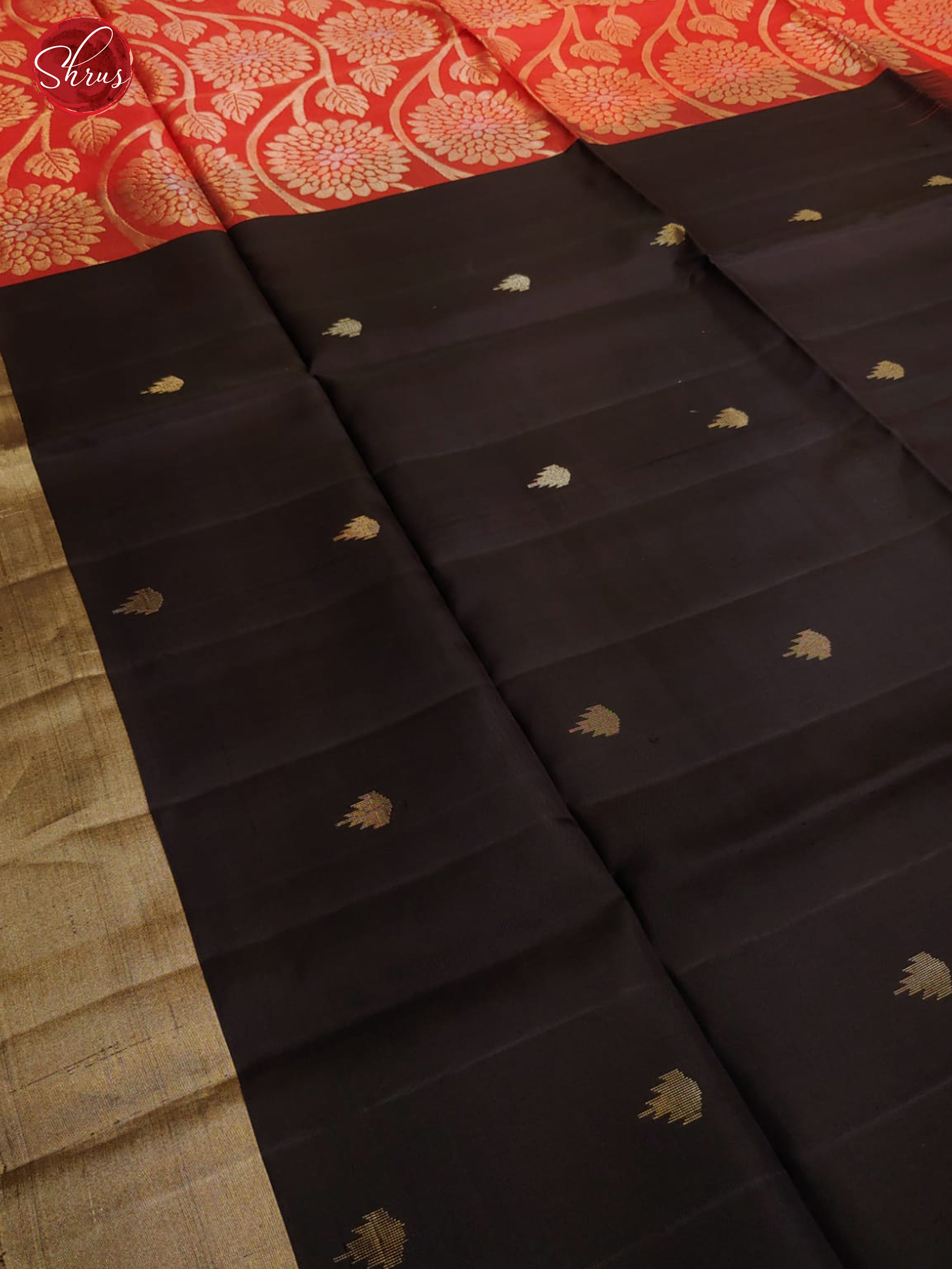 Black & Red -Soft Silk with zari woven buttas on the body & Contrast Zari Border-3