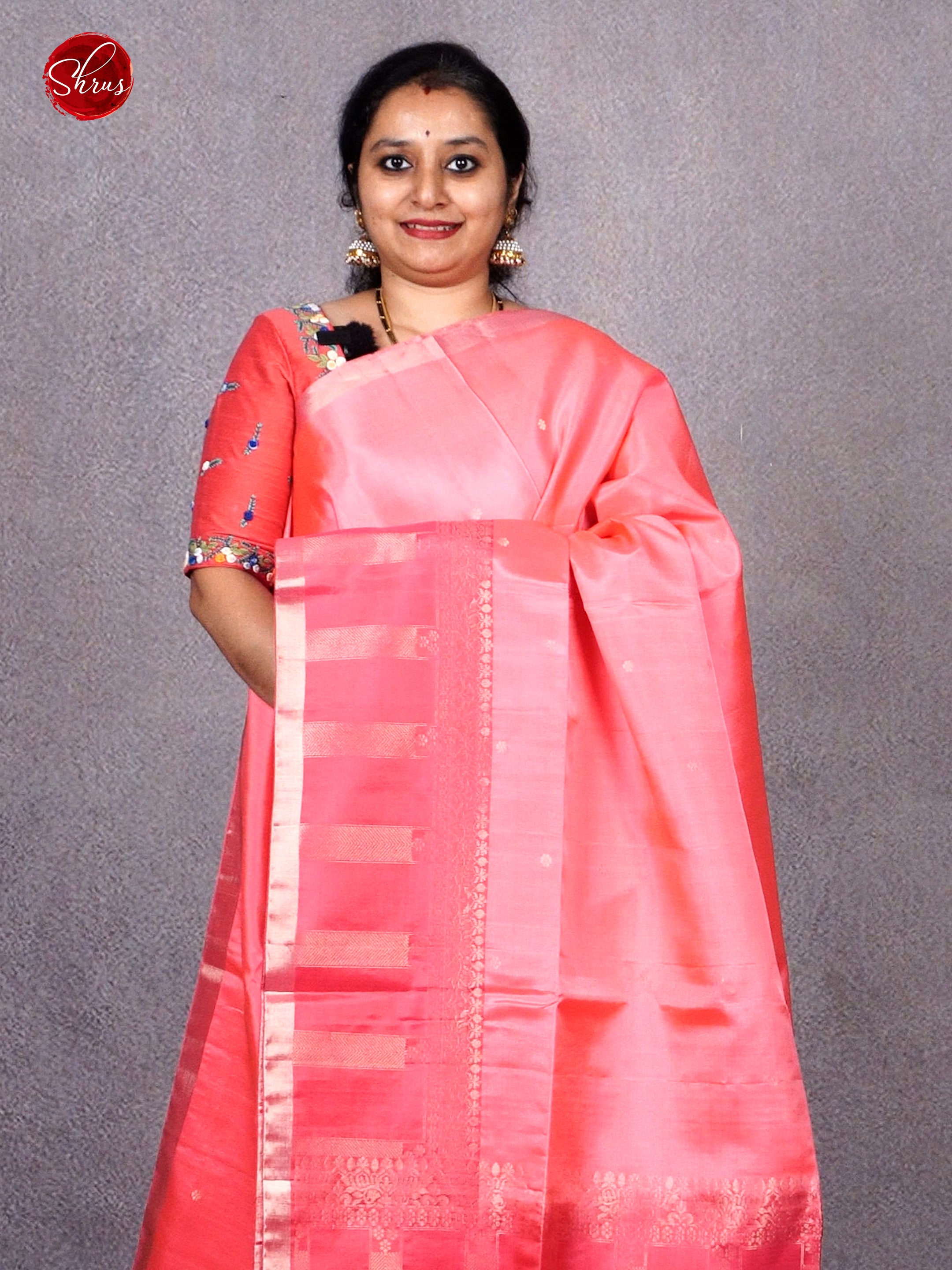 Pink(Single Tone)- Soft Silk with zari woven floral buttas on the body & Border - Shop on ShrusEternity.com