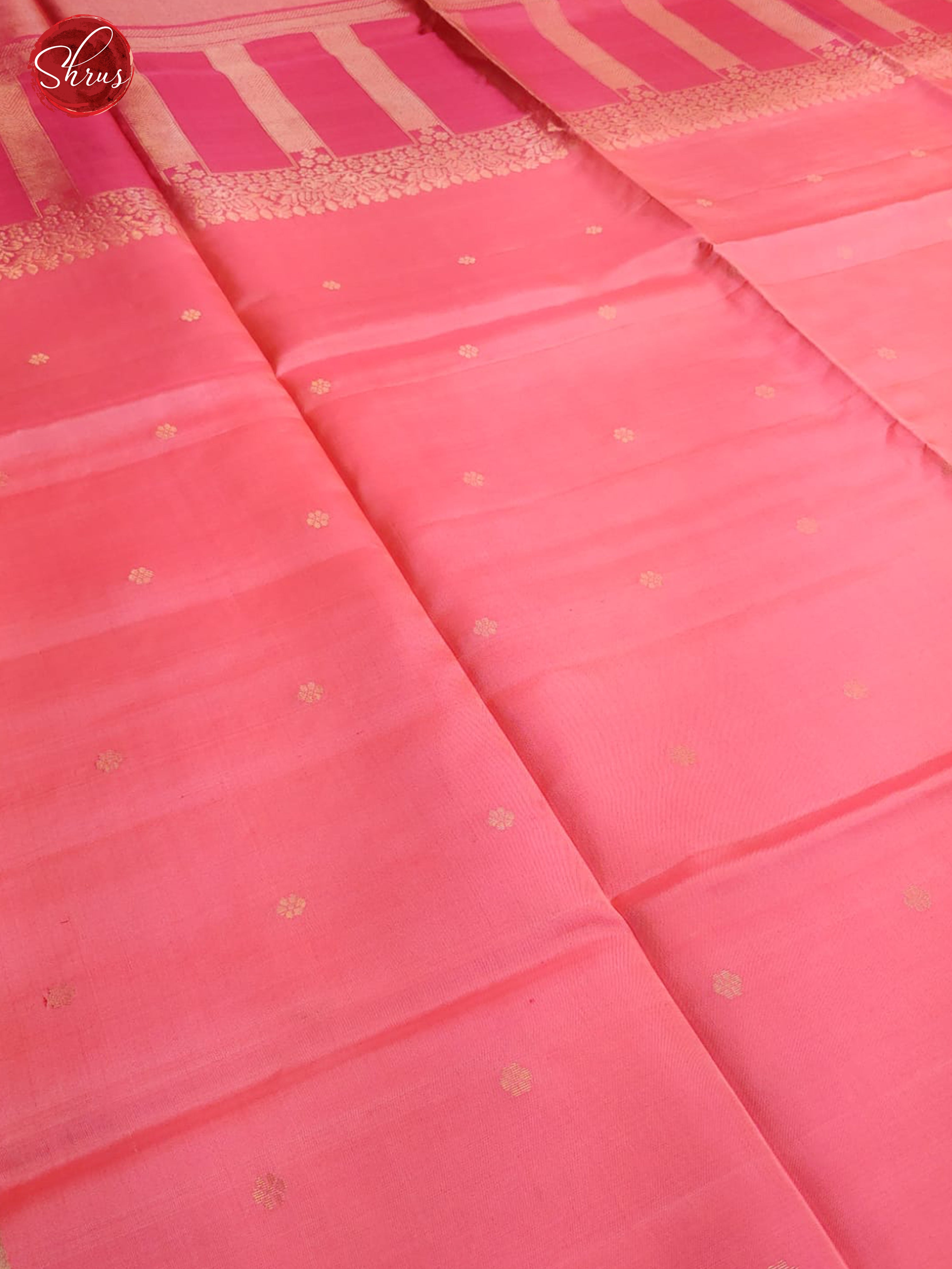 Pink(Single Tone)- Soft Silk with zari woven floral buttas on the body & Border - Shop on ShrusEternity.com