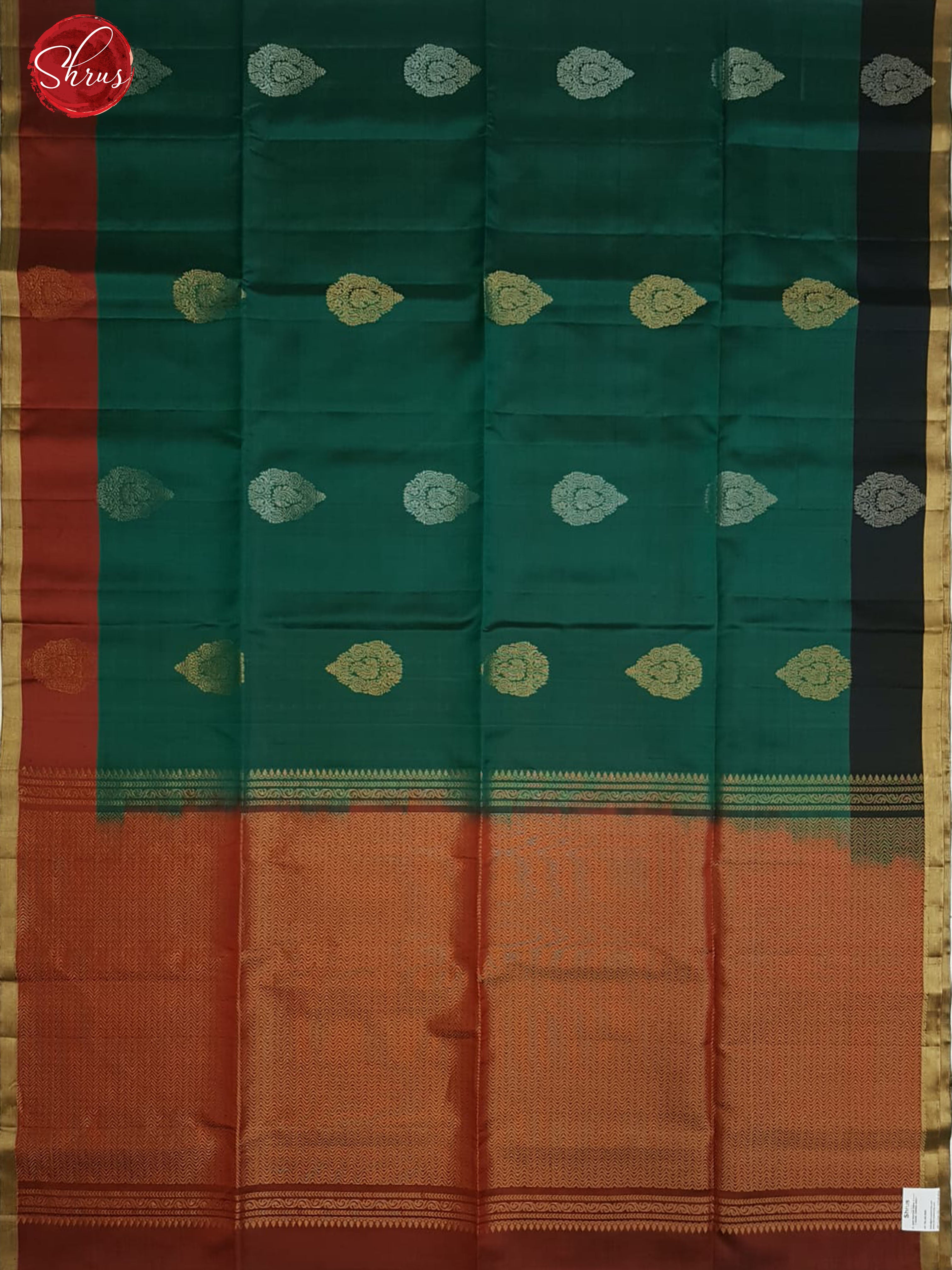 Green & Maroon - Soft Silk with gold, silver zari motifs on the body & Contrast Border - Shop on ShrusEternity.com