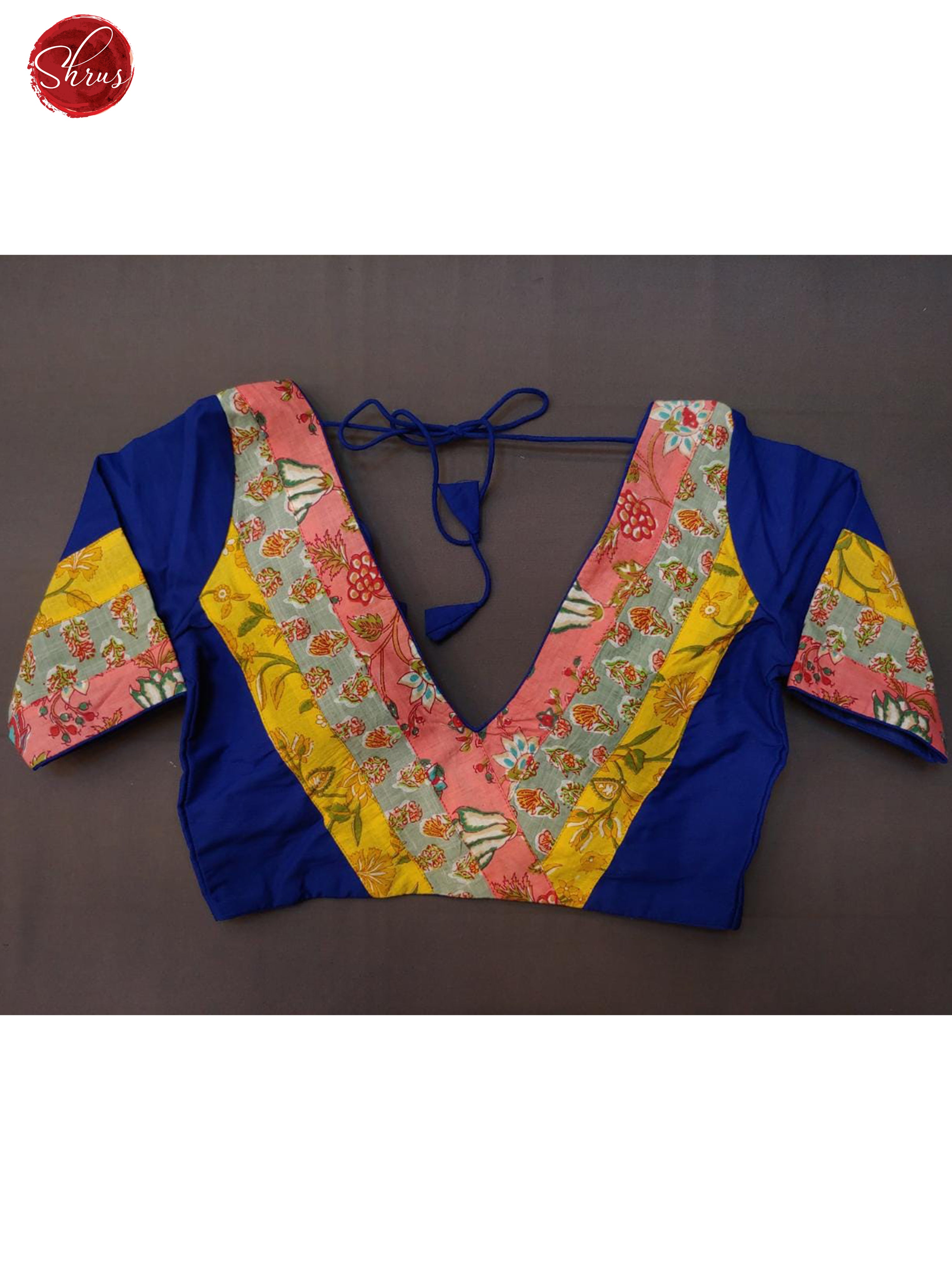 Blue - Readymade Cotton Blouse with front hook, short sleeves, V shaped - neckline & Size-34 - Shop on ShrusEternity.com