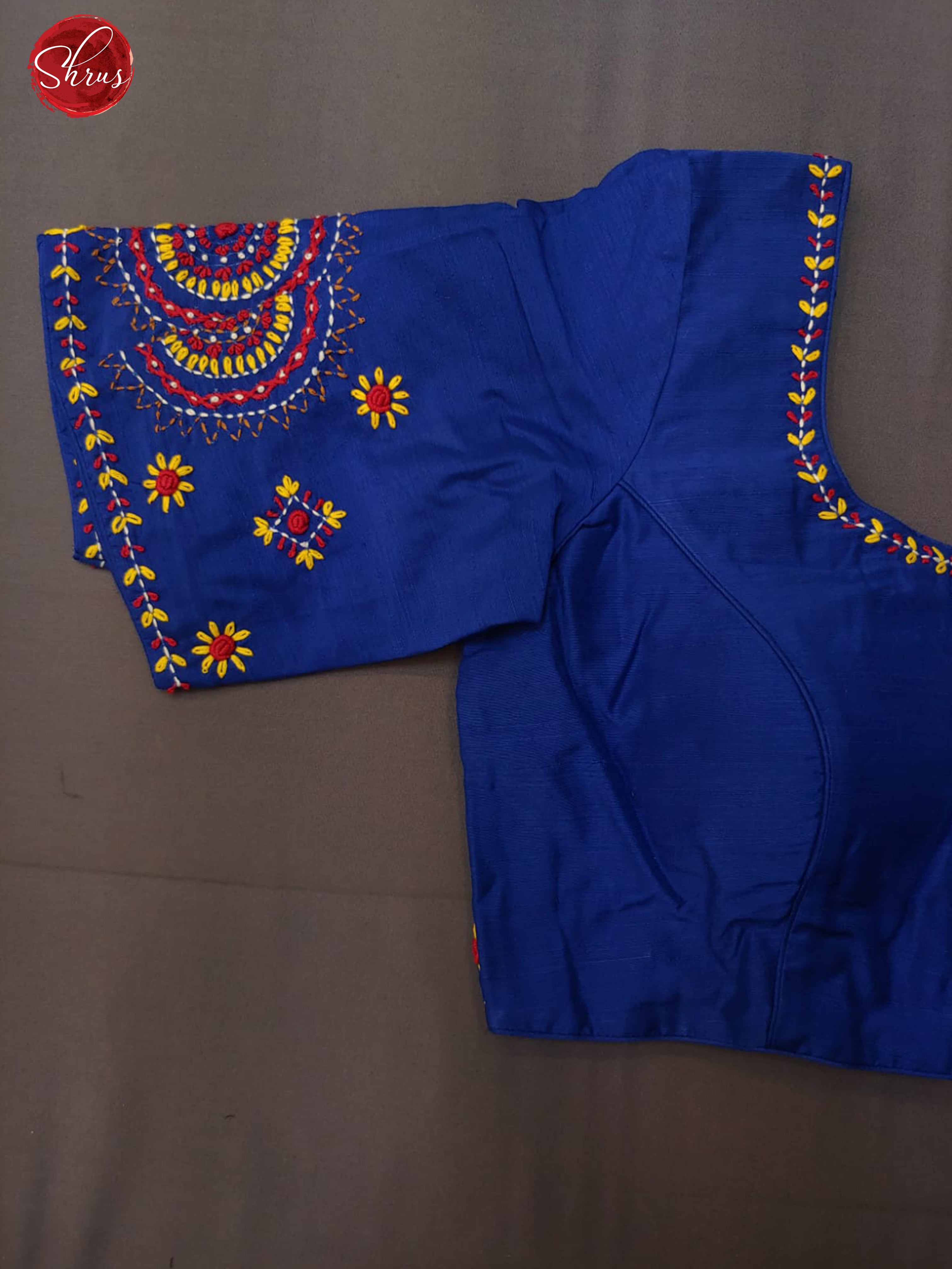 Blue - Embroidery Readymade Blouse with Front hook,U shaped -neckline, and Short Sleeve & Size - 34 - Shop on ShrusEternity.com