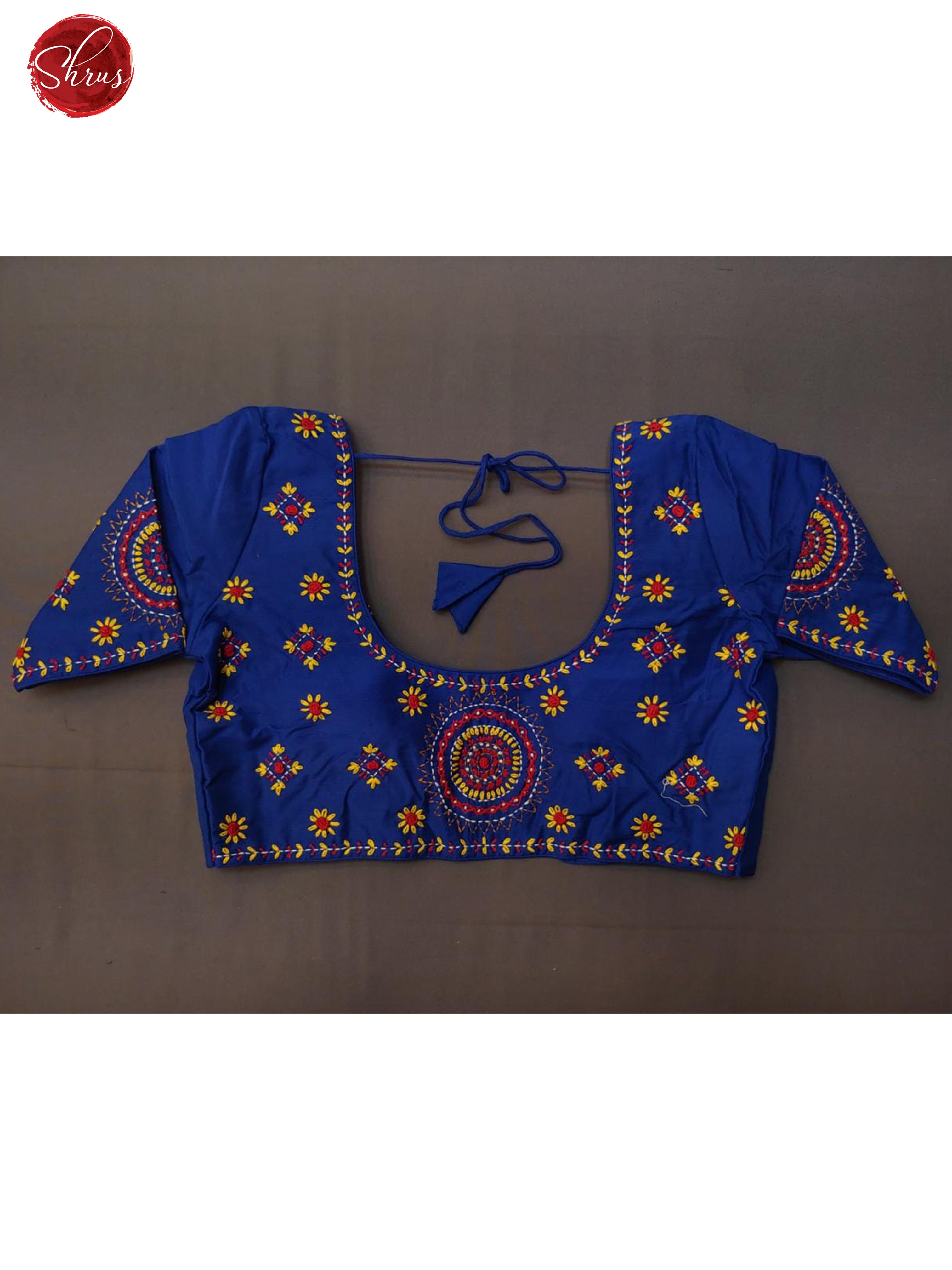 Blue - Embroidery Readymade Blouse with Front hook,U shaped -neckline, and Short Sleeve & Size - 34 - Shop on ShrusEternity.com