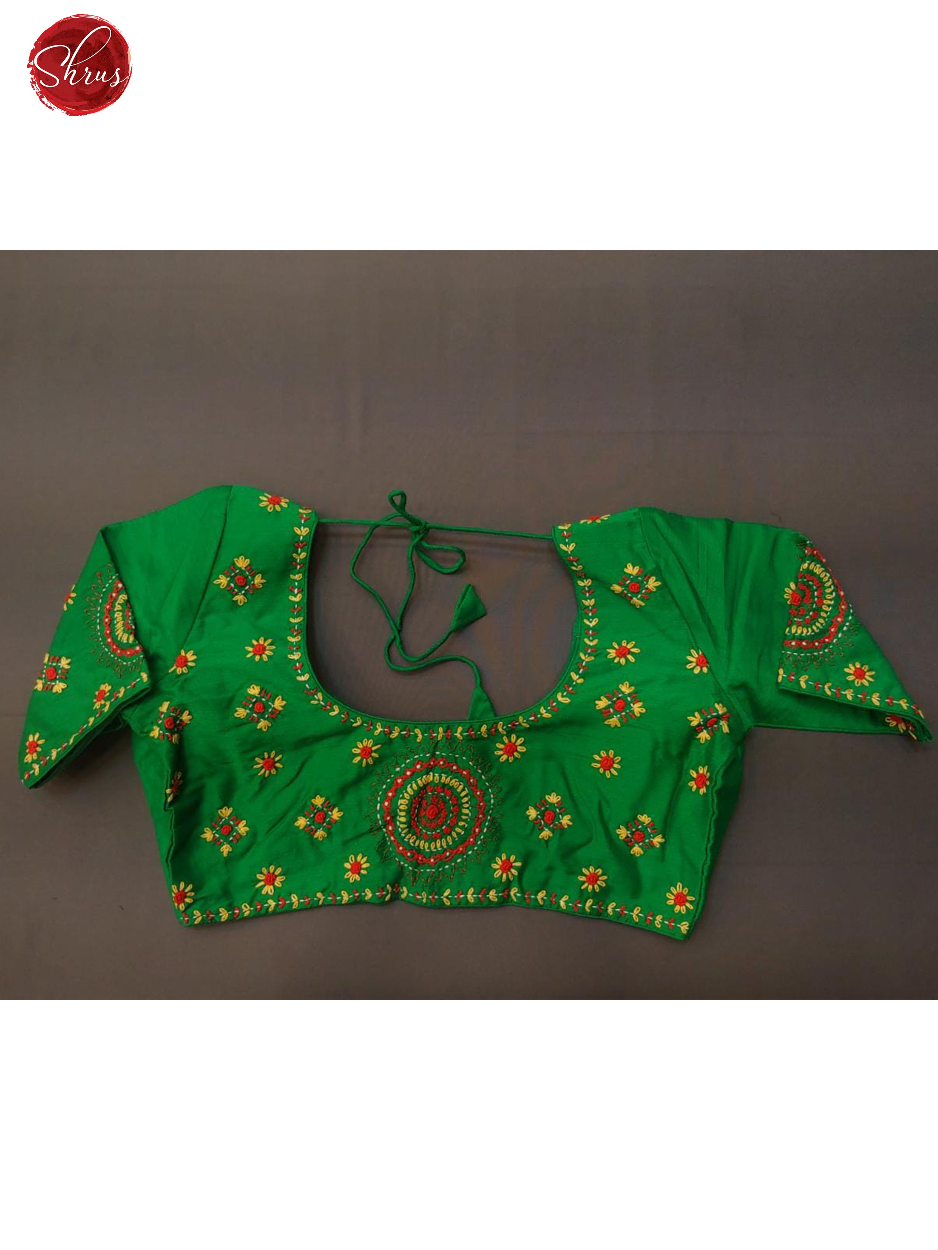 Green - Embroidery Readymade Blouse with Front hook,U shaped -neckline, and Short Sleeve & Size - 34 - Shop on ShrusEternity.com