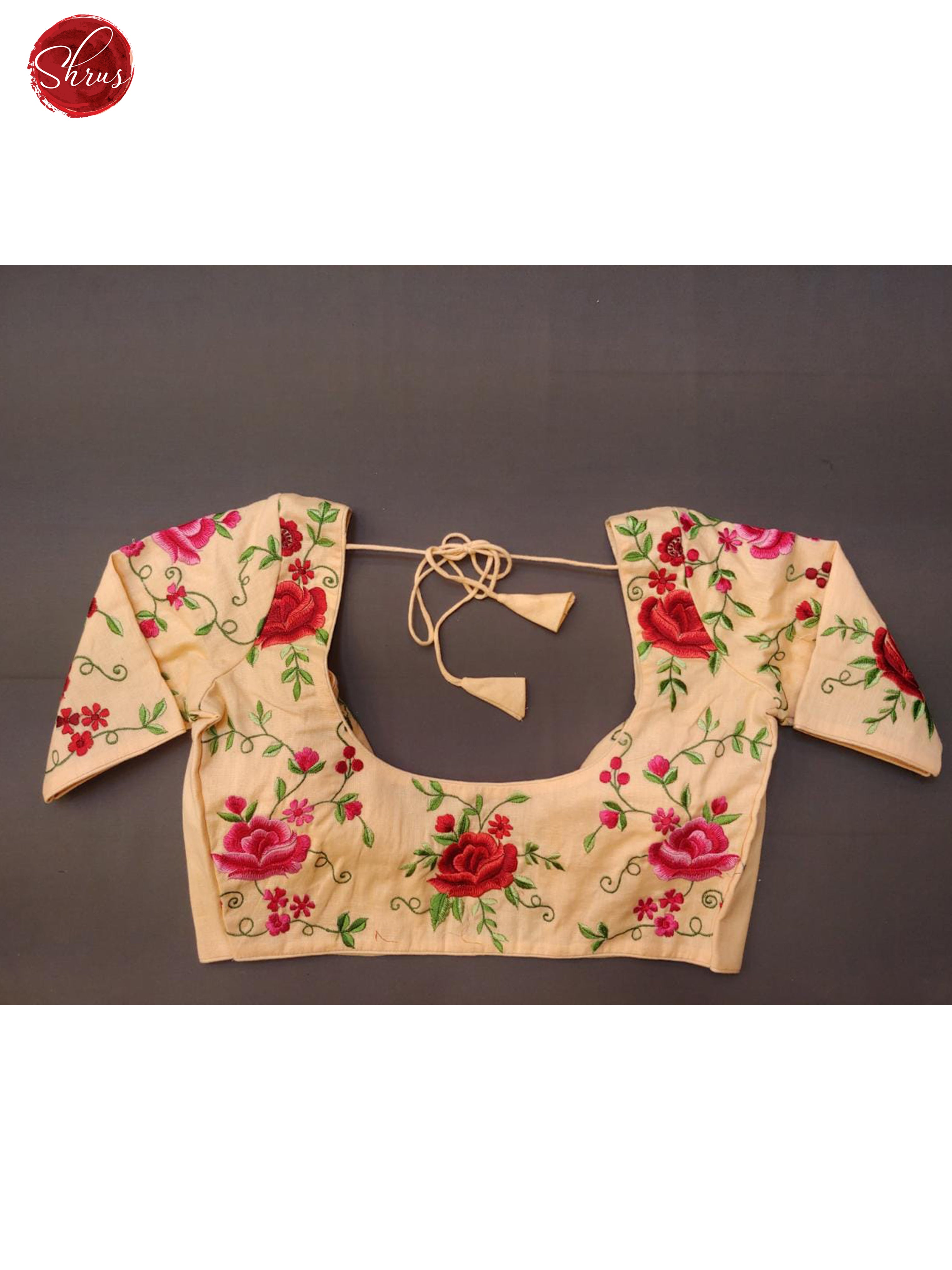 Peach- Embroidered Readymade Blouse with front hook, short sleeves and U shaped - neckline & Size -34 - Shop on ShrusEternity.com