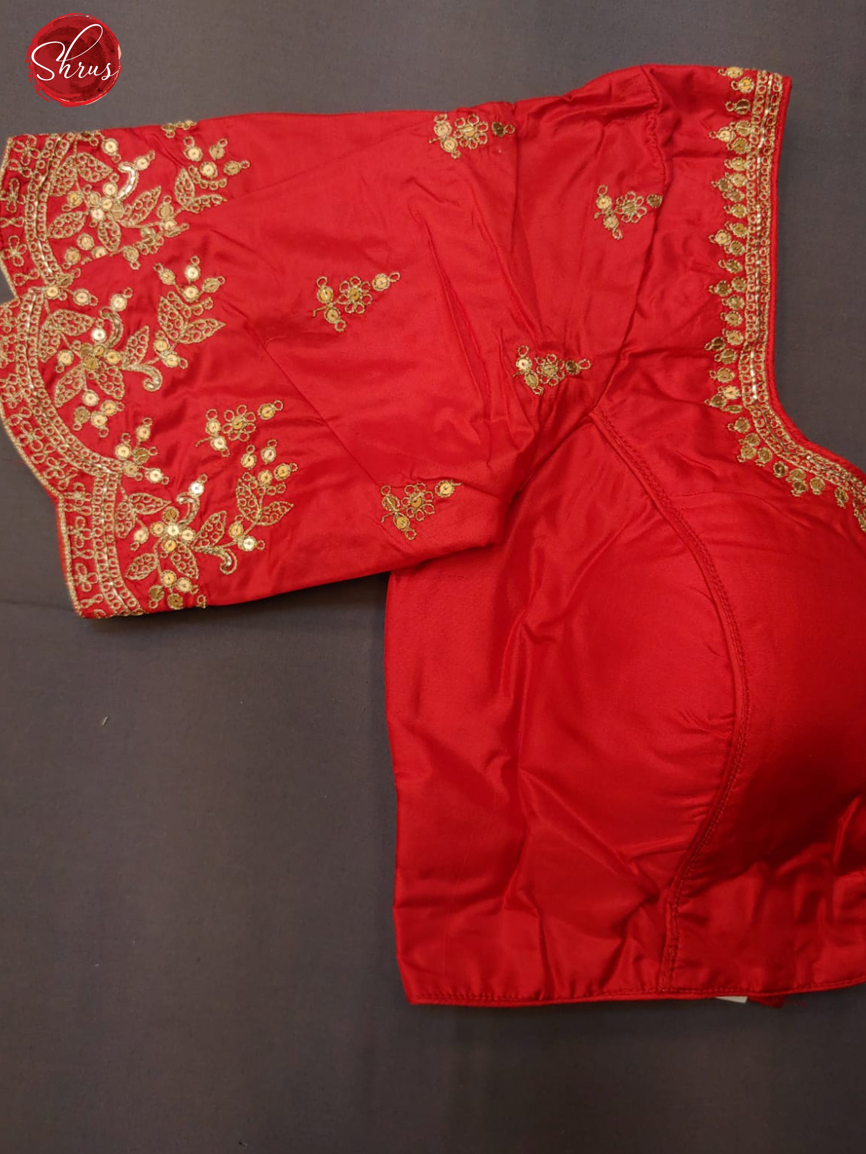 Red - Readymade Embroidered Blouse with Front hook, U-neckline, and Short Sleeve & Size -34 - Shop on ShrusEternity.com