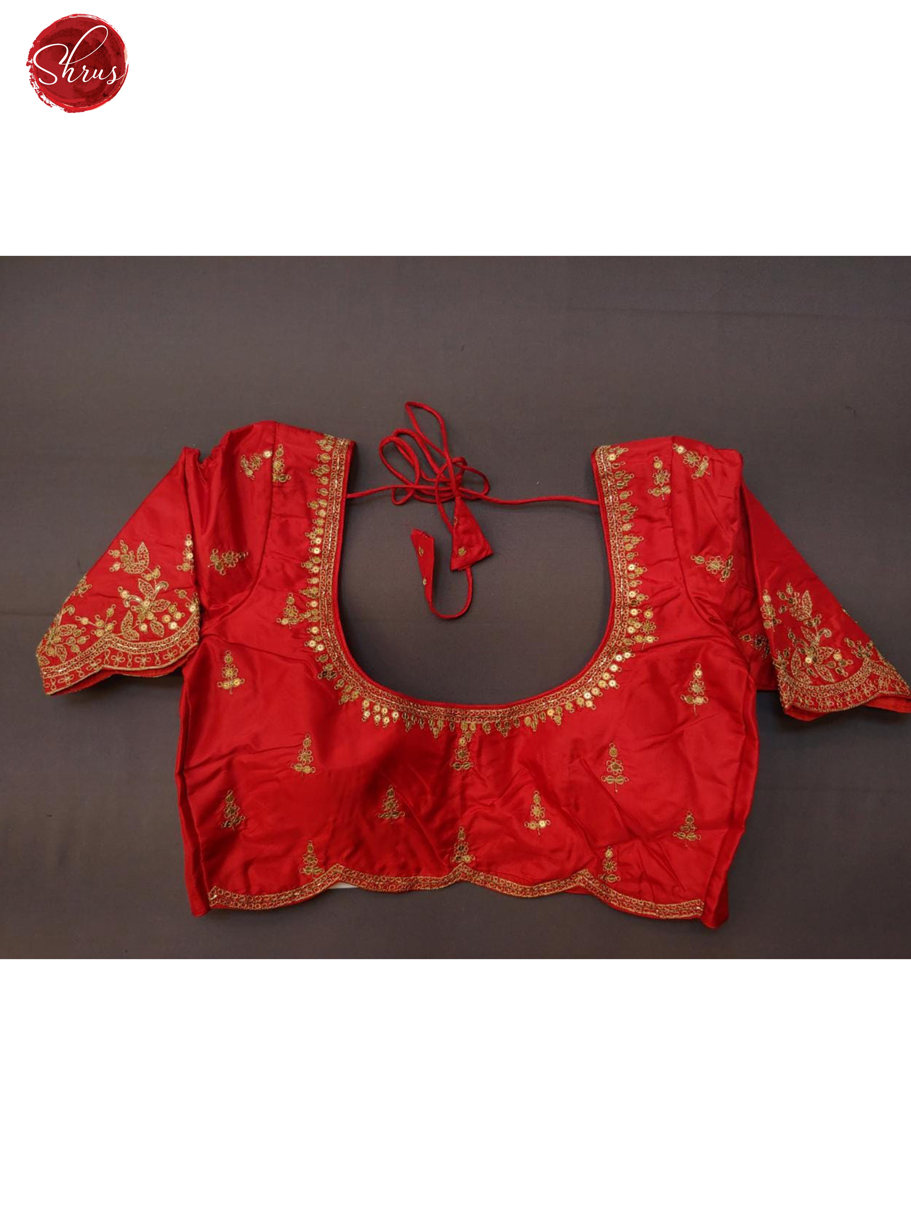 Red - Readymade Embroidered Blouse with Front hook, U-neckline, and Short Sleeve & Size -34 - Shop on ShrusEternity.com