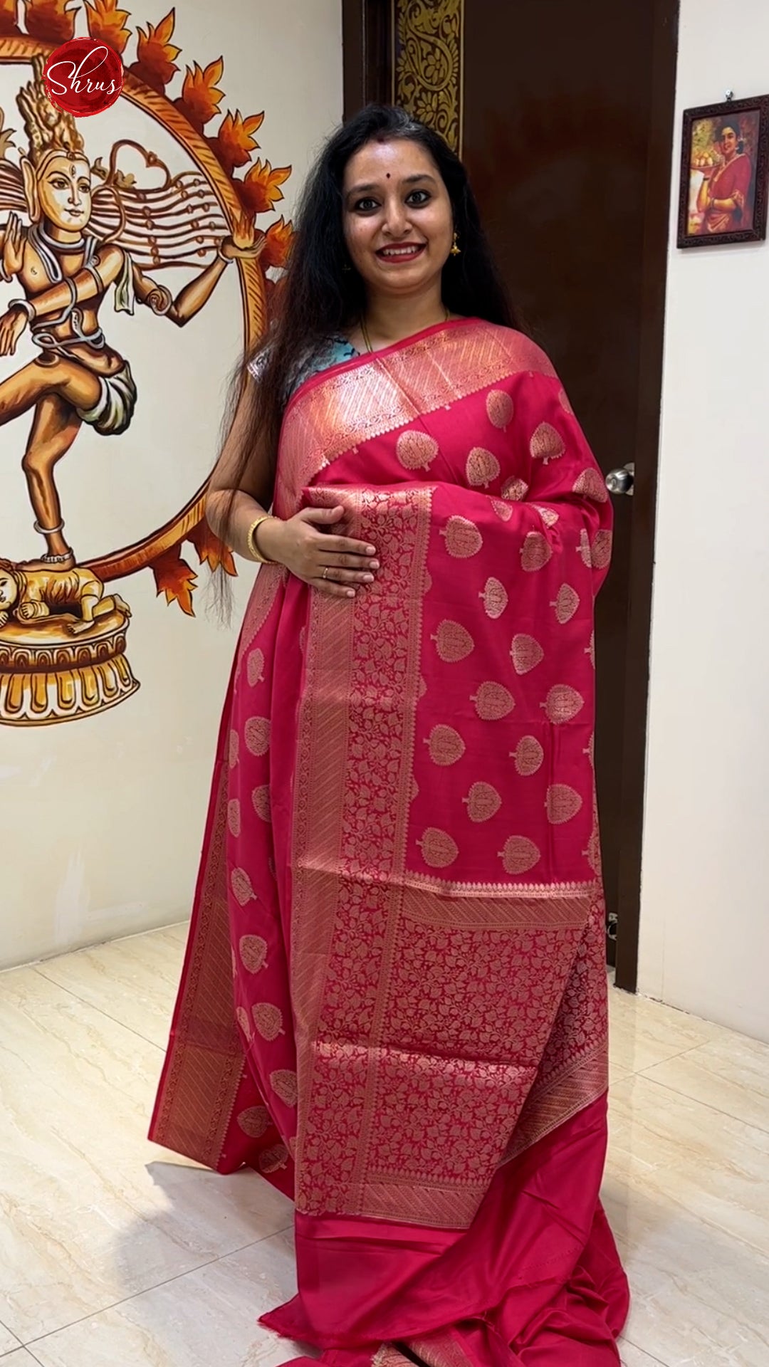 Pink(Single Tone)- Tussar with zari woven floral motifs on the body & zari Border - Shop on ShrusEternity.com