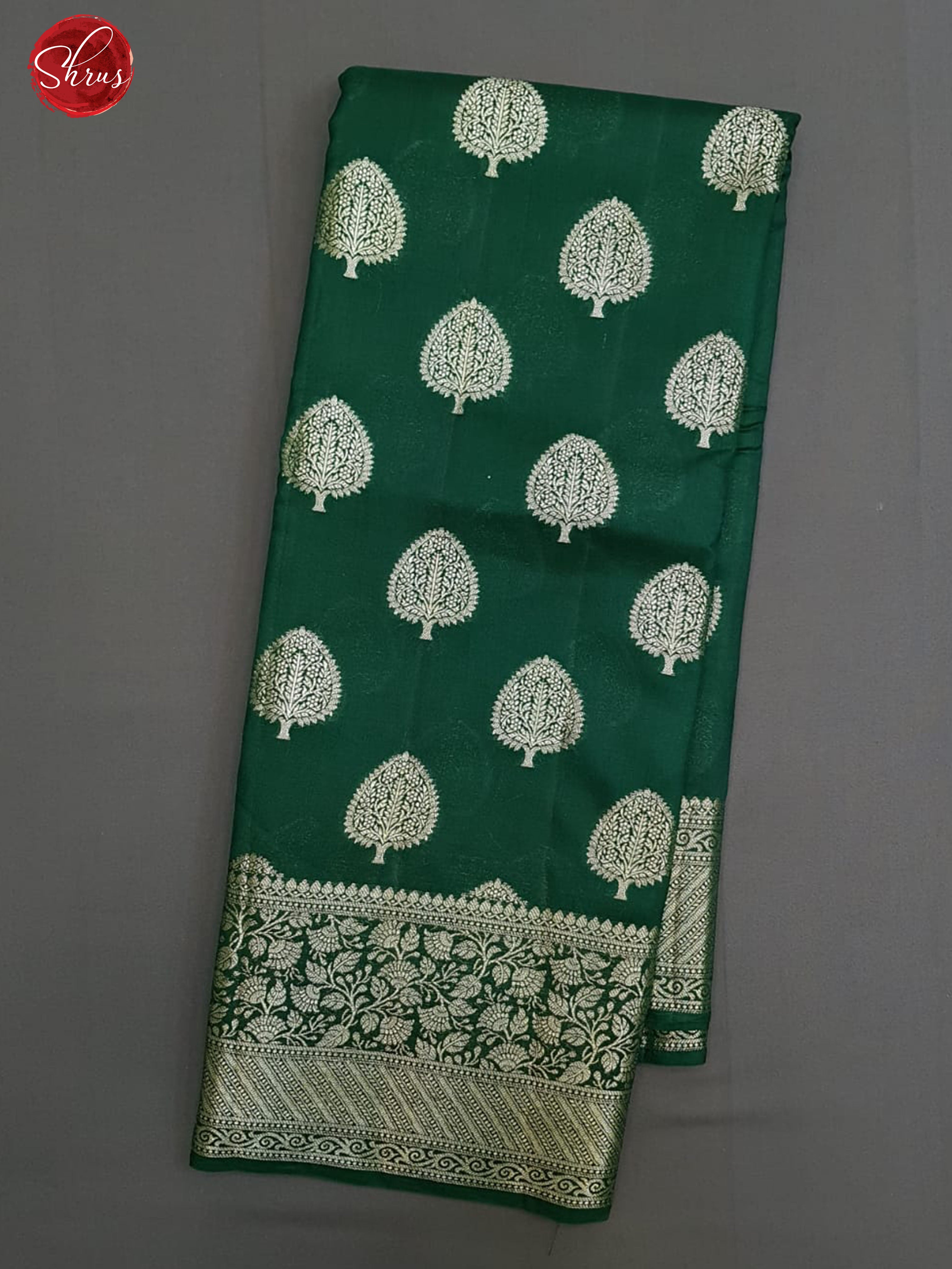 Green(Single Tone)-Tussar with zari woven floral motifs on the body & zari Border - Shop on ShrusEternity.com