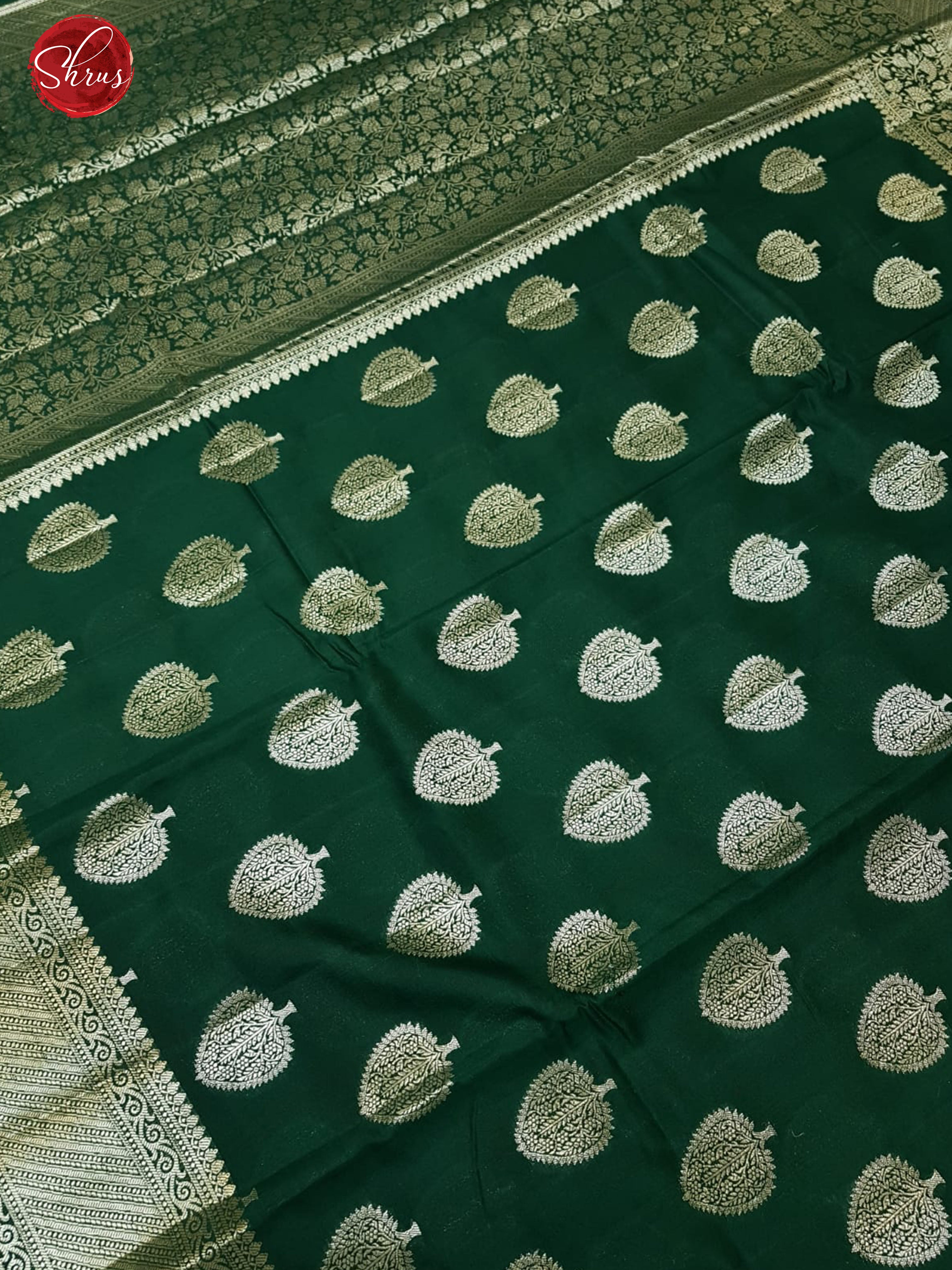 Green(Single Tone)-Tussar with zari woven floral motifs on the body & zari Border - Shop on ShrusEternity.com
