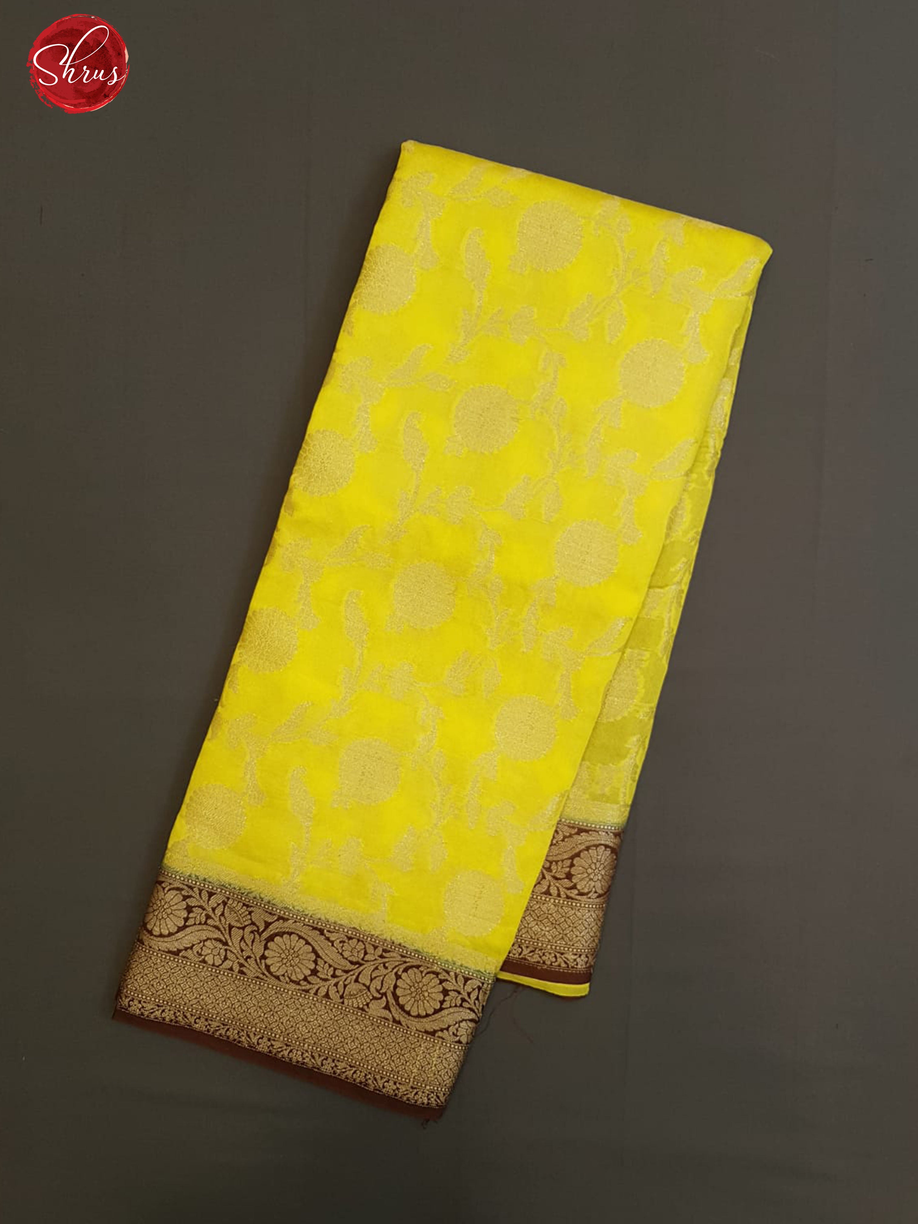 Yellow & Brown - Semi Georgette with zari woven floral nestling brocade on the body & Contrast Zari Border - Shop on ShrusEternity.com