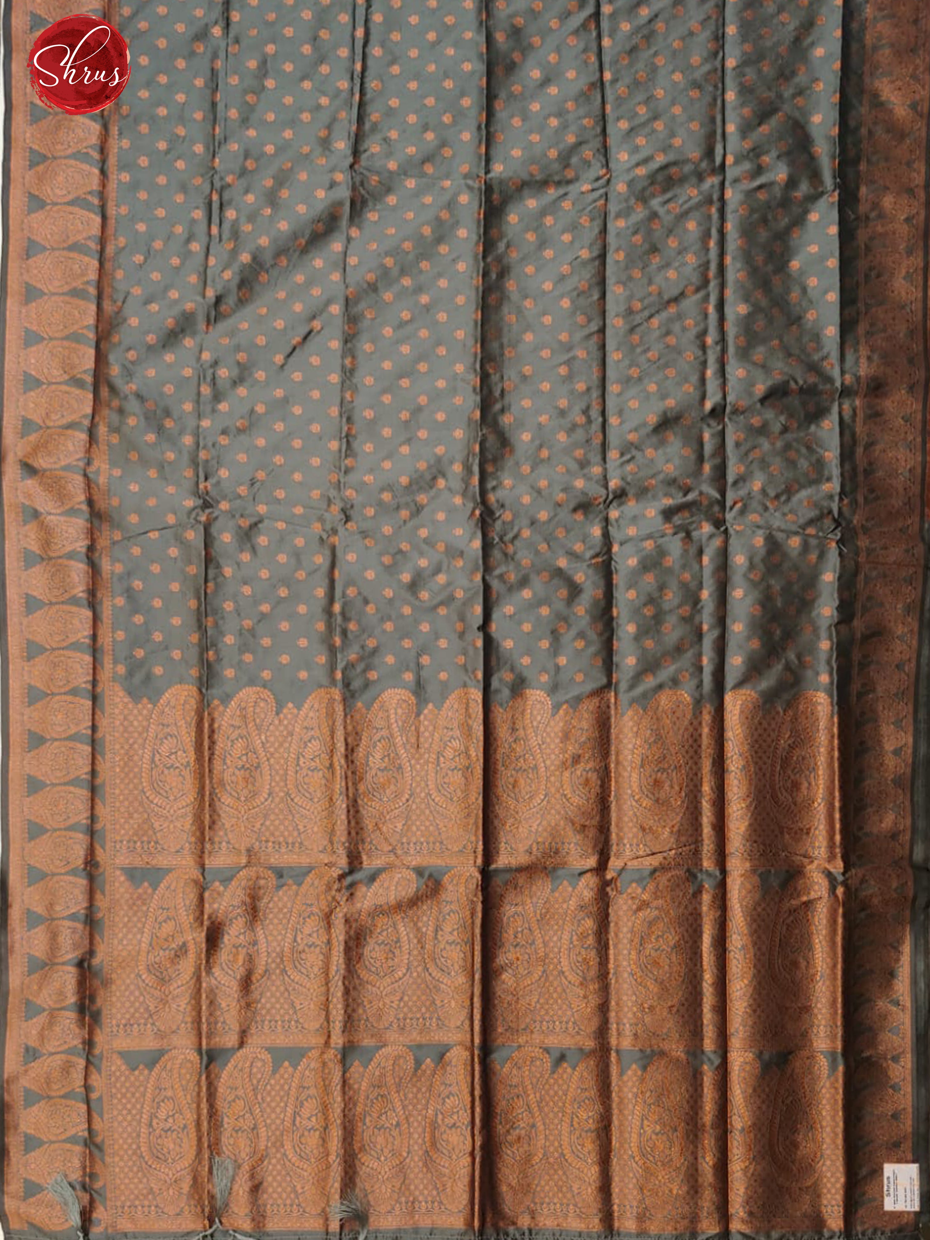 Grey(Single Tone)- Semi Khatan with zari buttas on the body & Zari Border - Shop on ShrusEternity.com