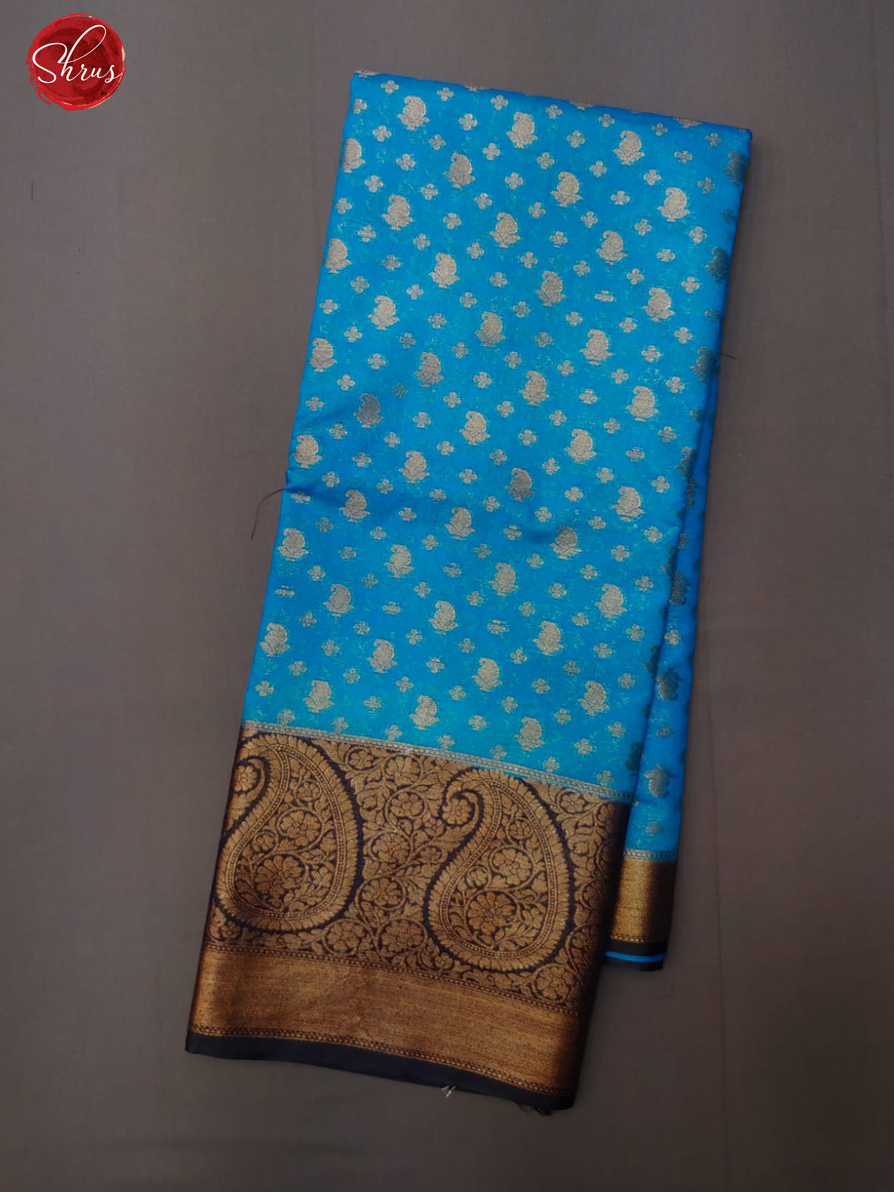 Blue & Navy Blue - Semi Georgette with zari woven buttas brocade on the body & Contrast Zari Border - Shop on ShrusEternity.com