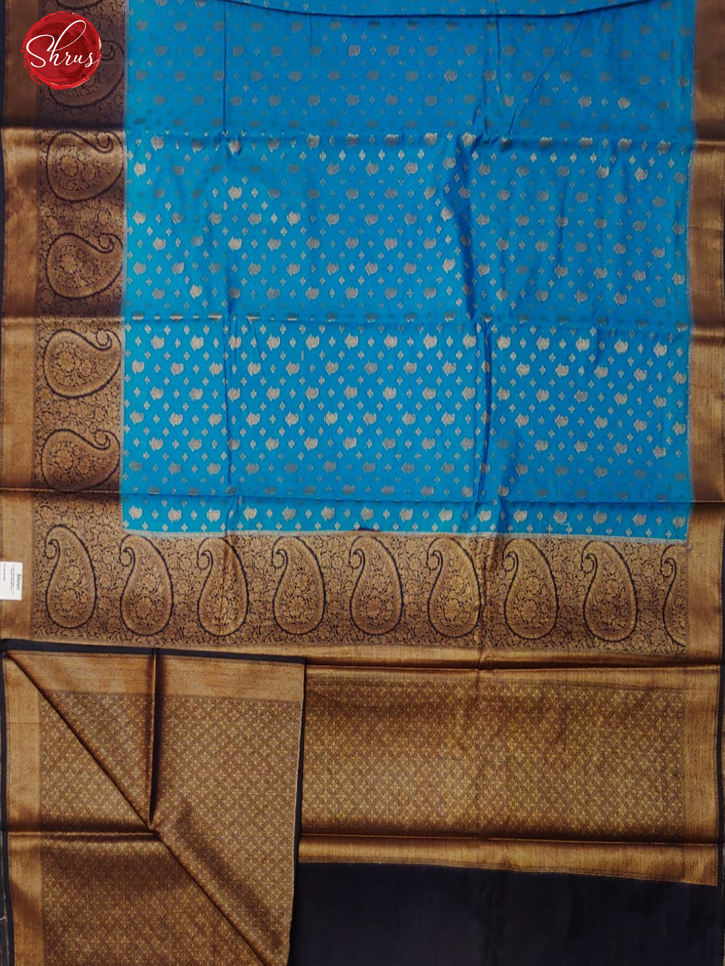 Blue & Navy Blue - Semi Georgette with zari woven buttas brocade on the body & Contrast Zari Border - Shop on ShrusEternity.com