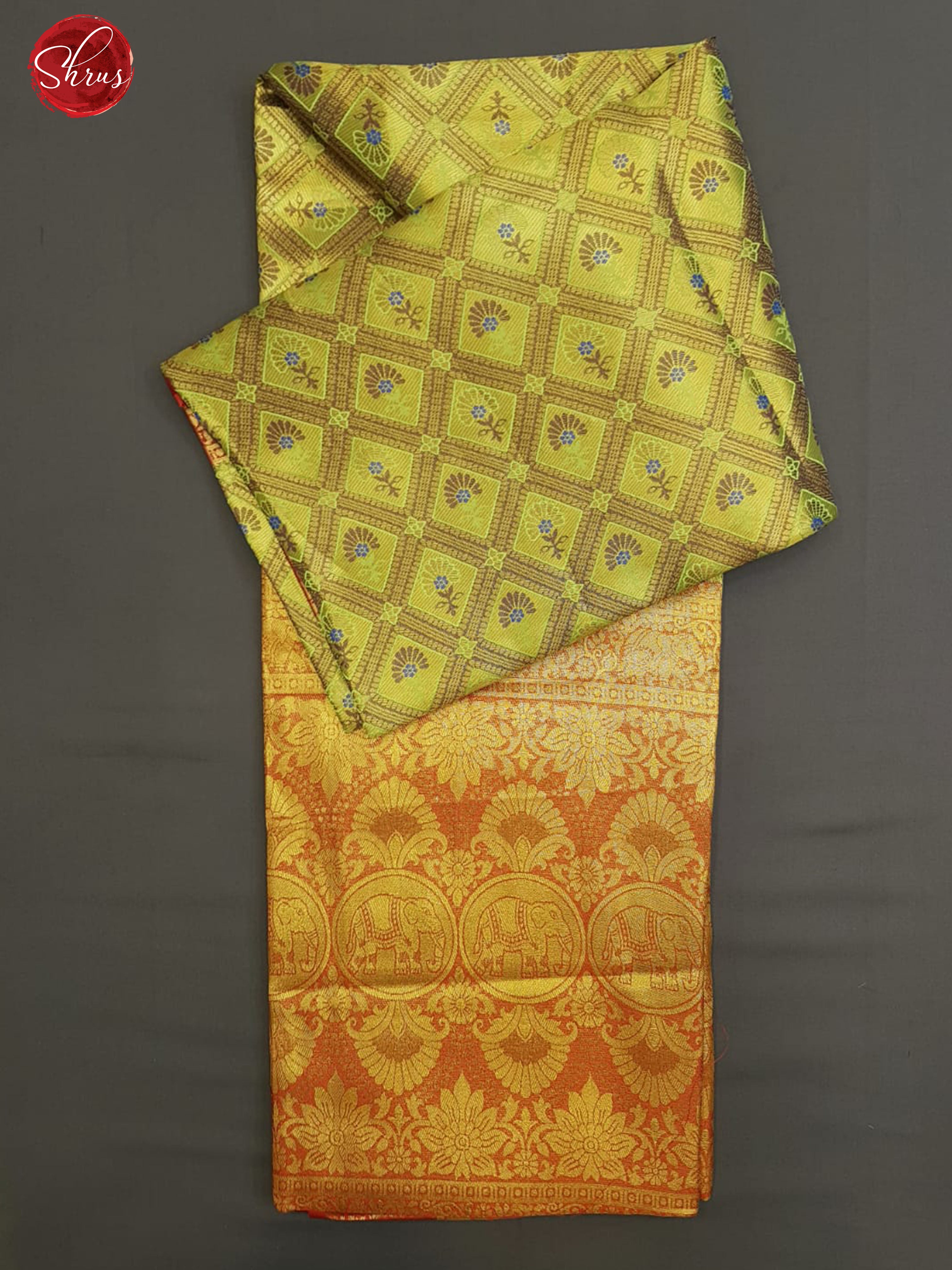 Green & Red - Semi Kanchipuram Dola Silk with zari brocade on the body & Contrast Zari Border - Shop on ShrusEternity.com