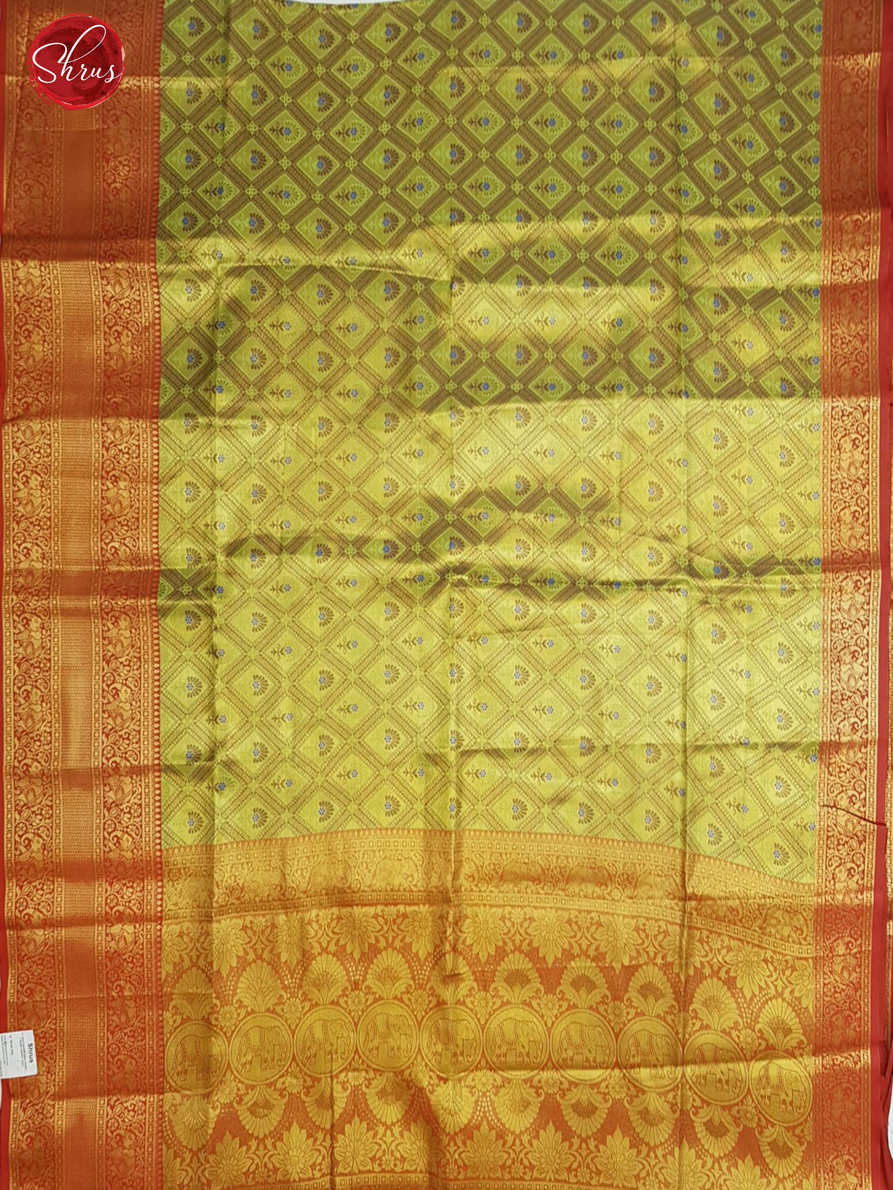 Green & Red - Semi Kanchipuram Dola Silk with zari brocade on the body & Contrast Zari Border - Shop on ShrusEternity.com