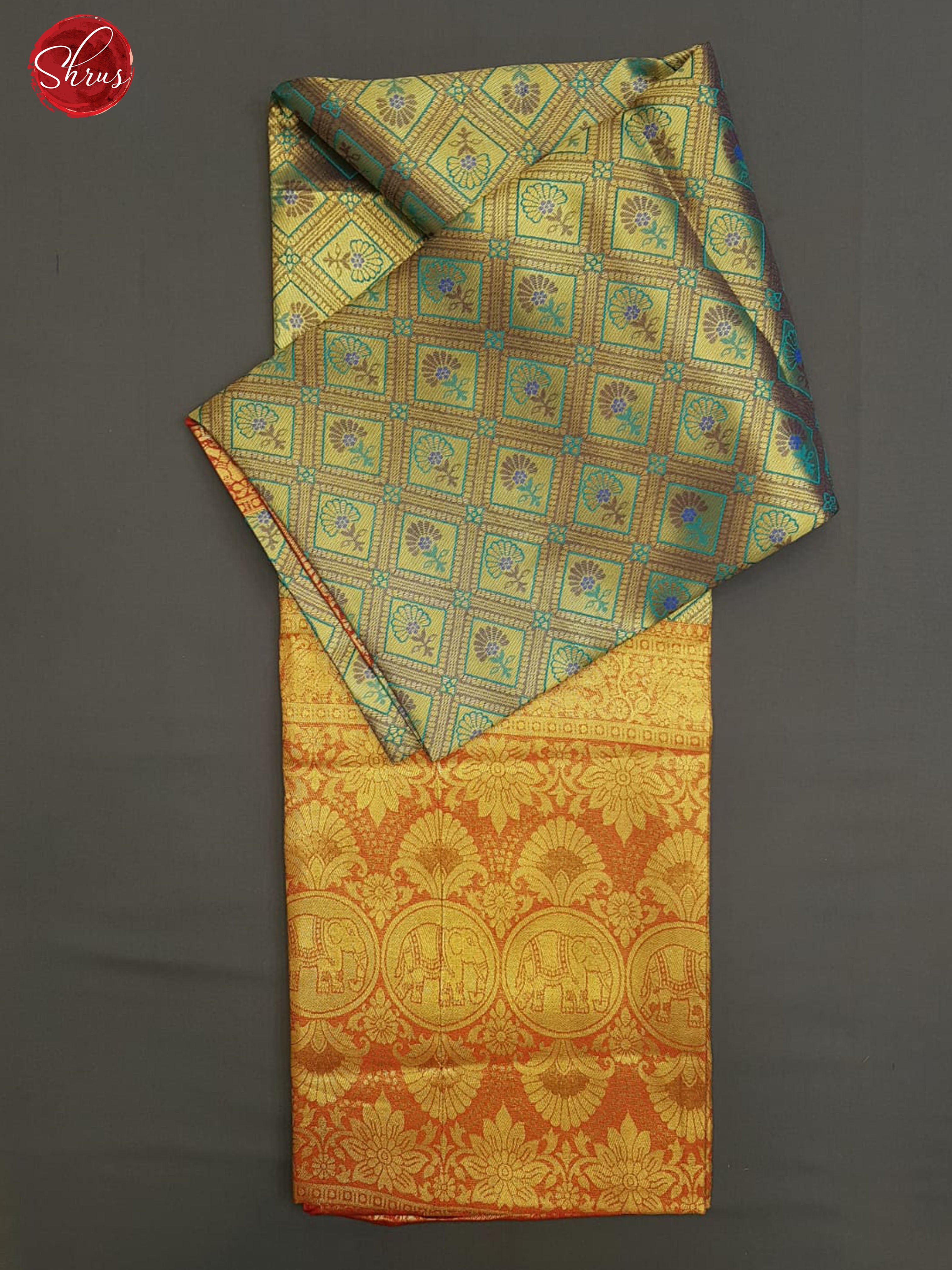 Green & Red - Semi Kanchipuram Dola Silk with zari brocade on the body & Contrast Zari Border - Shop on ShrusEternity.com