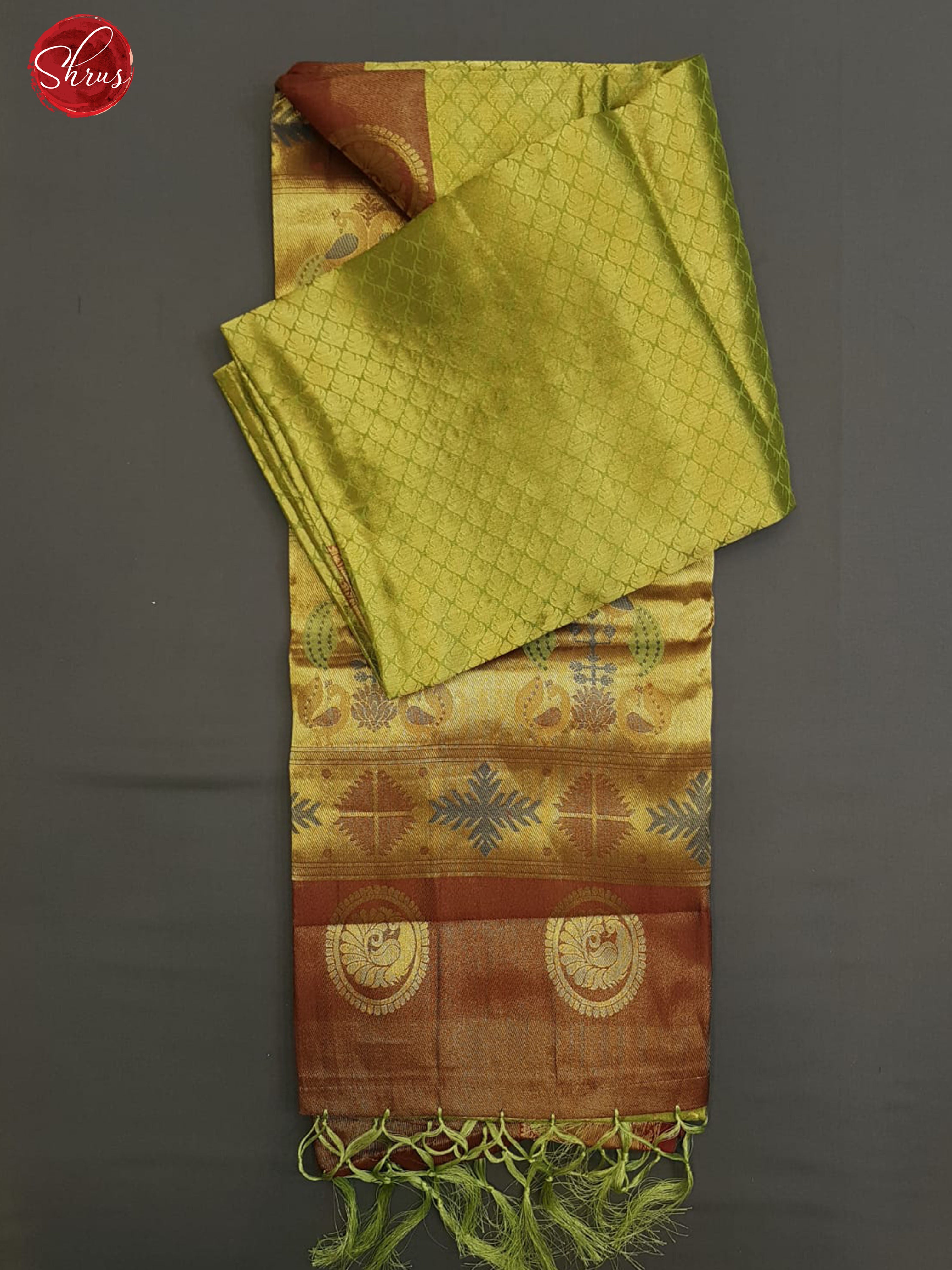 Green & Red - Semi Kanchipuram Dola Silk with zari brocade on the body & Contrast Zari Border - Shop on ShrusEternity.com