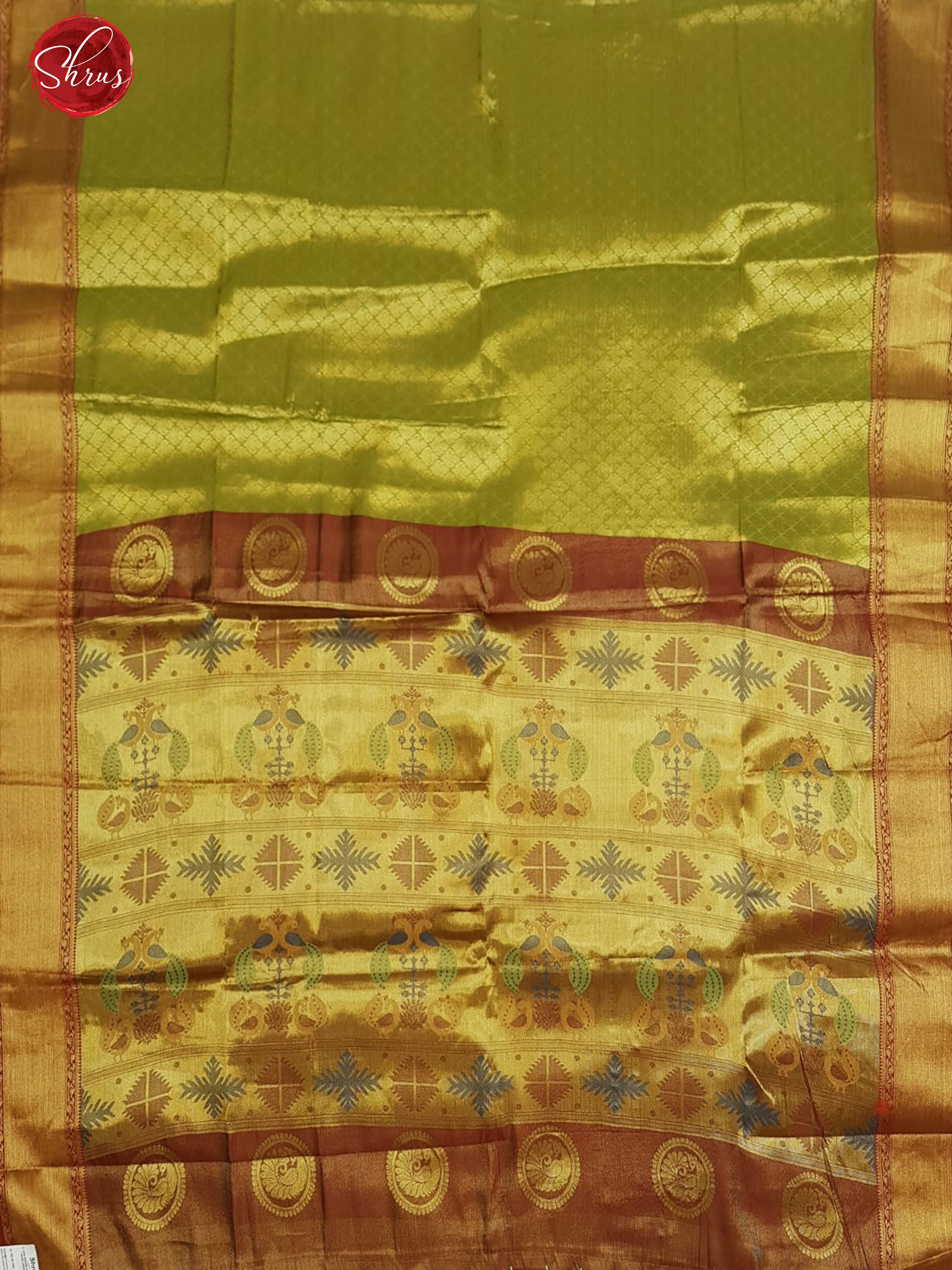 Green & Red - Semi Kanchipuram Dola Silk with zari brocade on the body & Contrast Zari Border - Shop on ShrusEternity.com