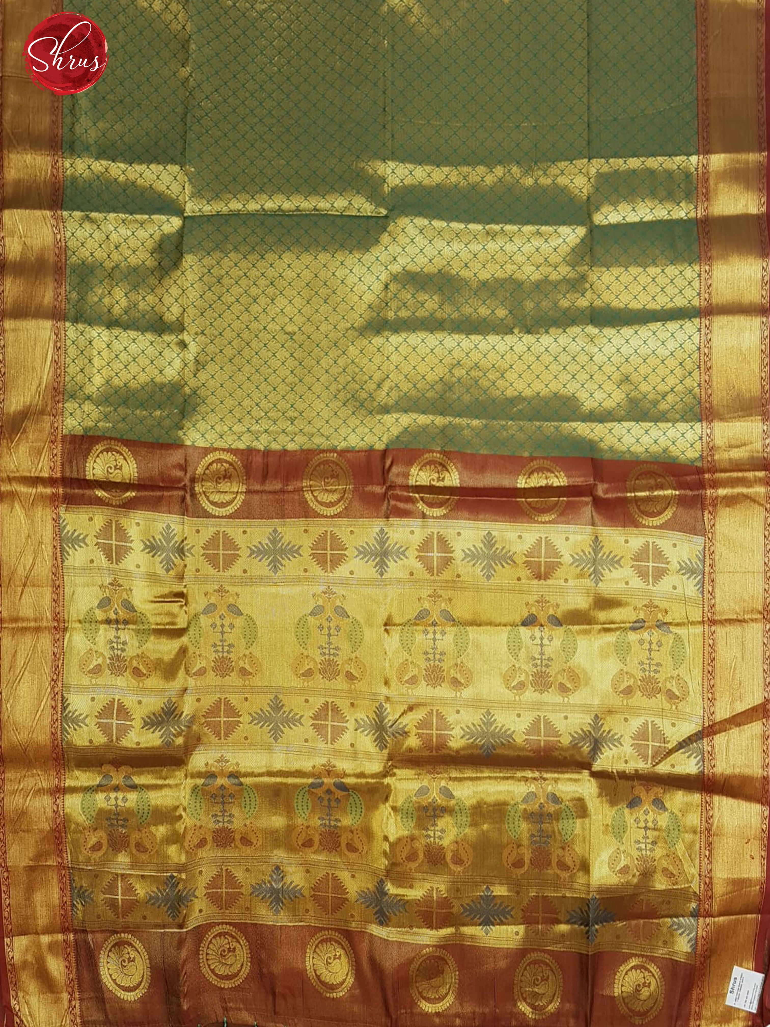 Green & Maroon - Semi Kanchipuram Dola Silk with zari brocade on the body& Contrast Zari Border - Shop on ShrusEternity.com
