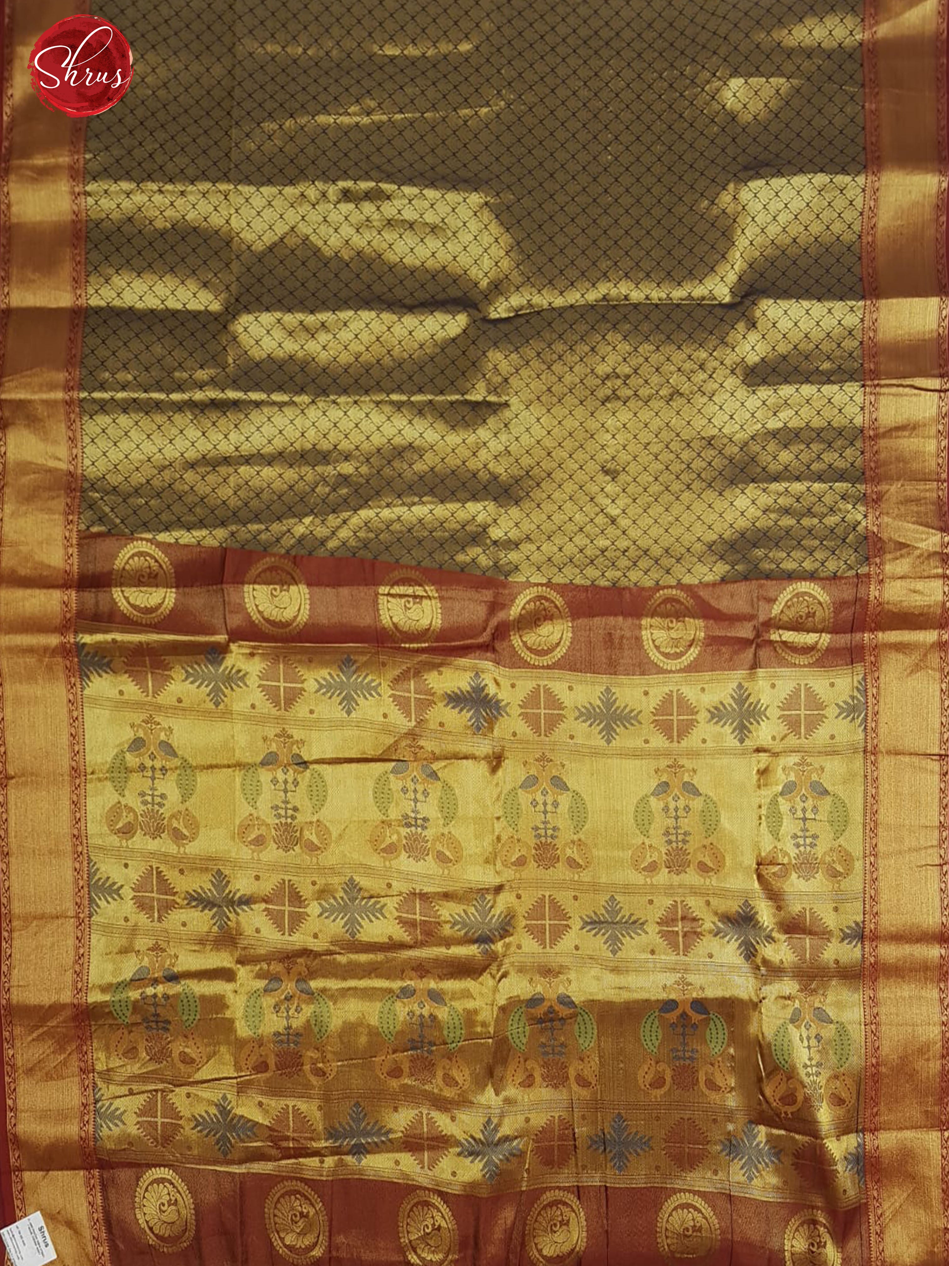 Blue & Red - Semi Kanchipuram Dola Silk with zari woven floral brocade on the body & Contrast Zari Border - Shop on ShrusEternity.com