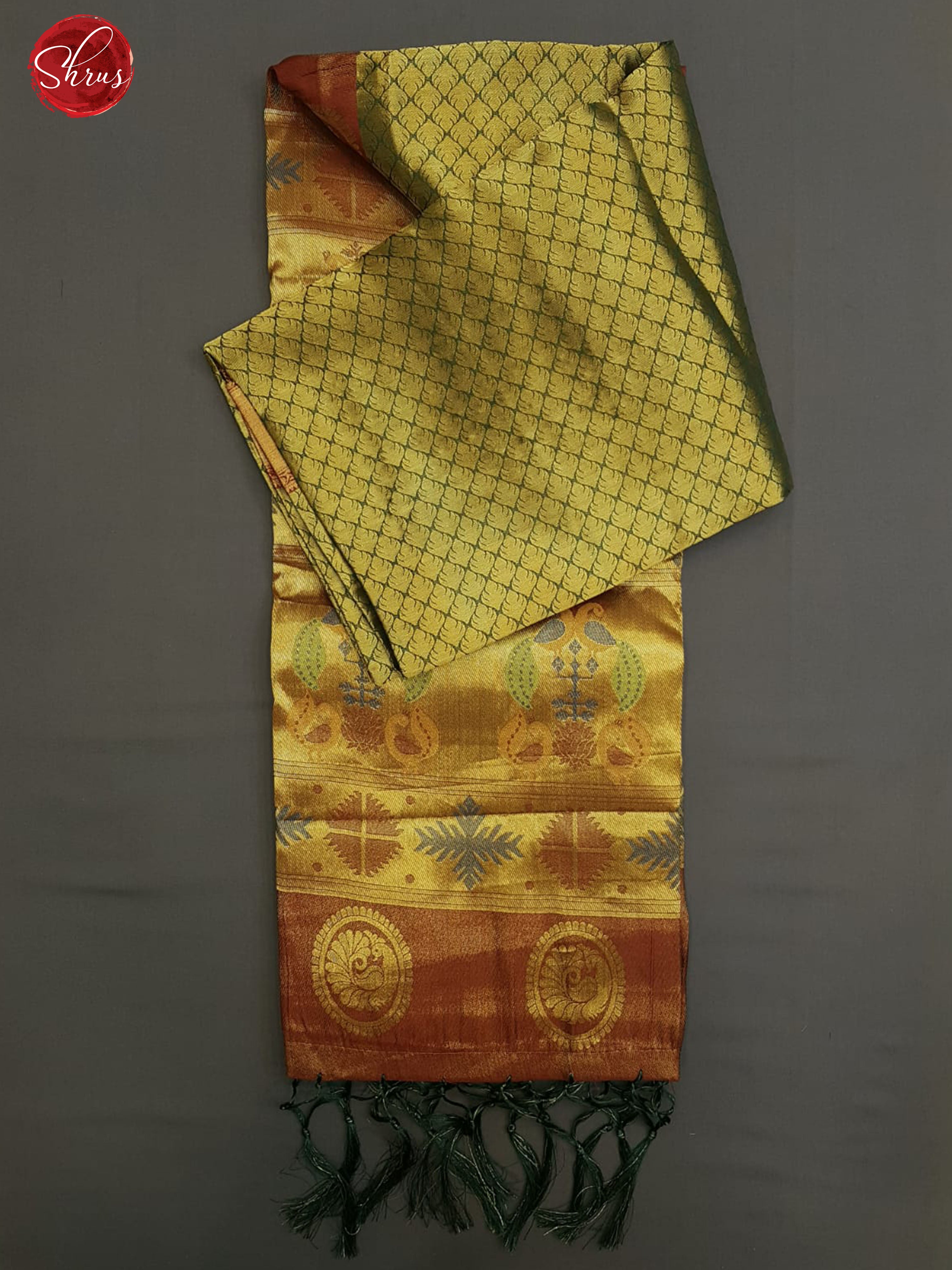 Green & Red - Semi Kanchipuram Dola SIlk with zari woven floral brocade on the body& Contrast Zari Border - Shop on ShrusEternity.com