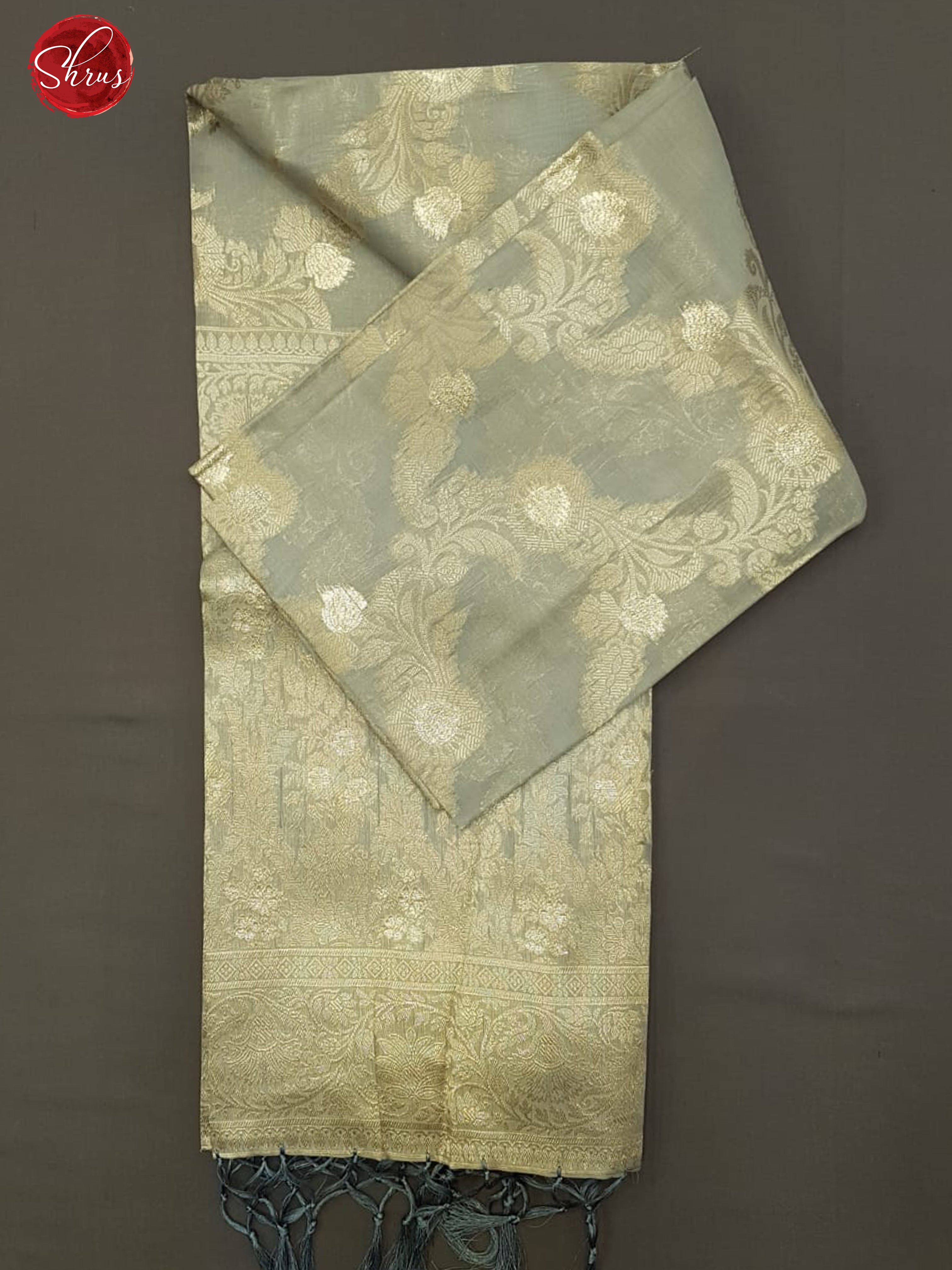 Grey (Single Tone)-Art Linen with zari woven floral brocade on the body &Zari Border - Shop on ShrusEternity.com