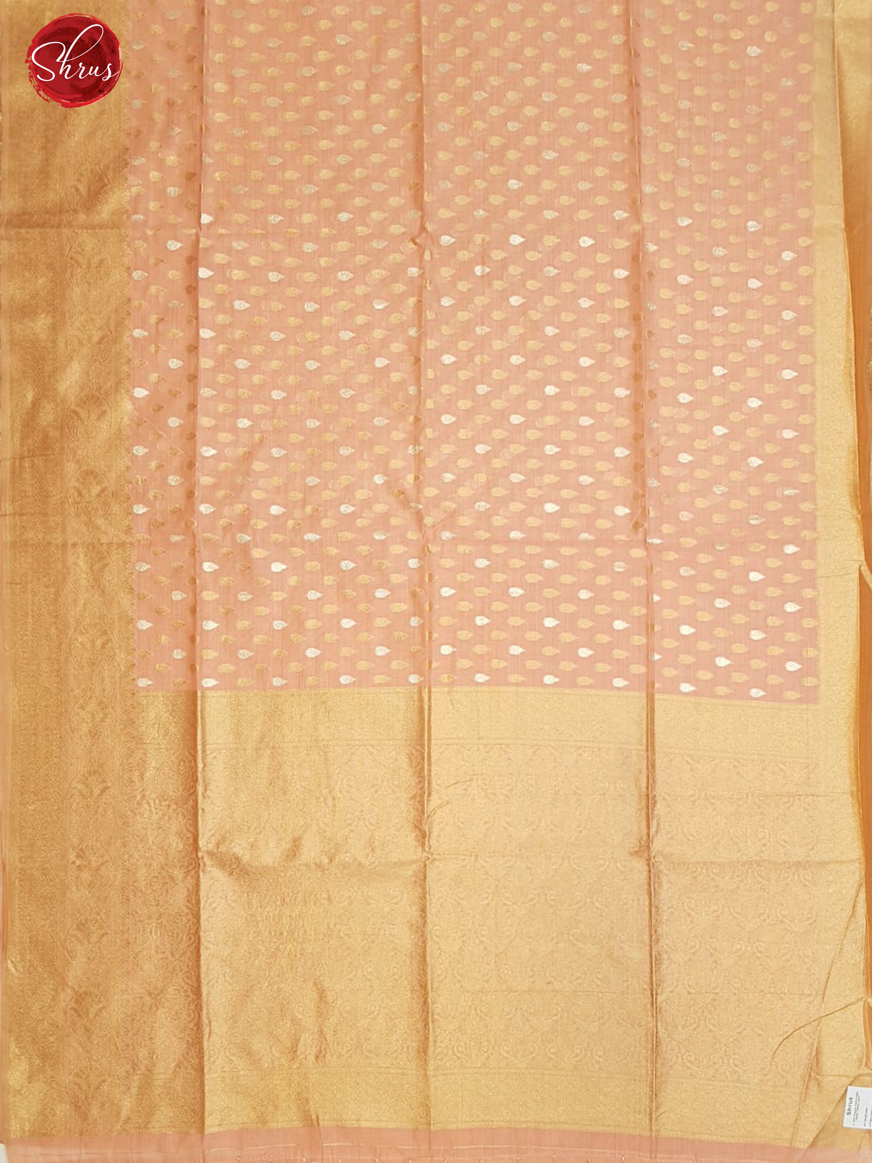 Peach(Single Tone)- Semi Banarasi with gold , silver zari buttas on the body & zari border - Shop on ShrusEternity.com